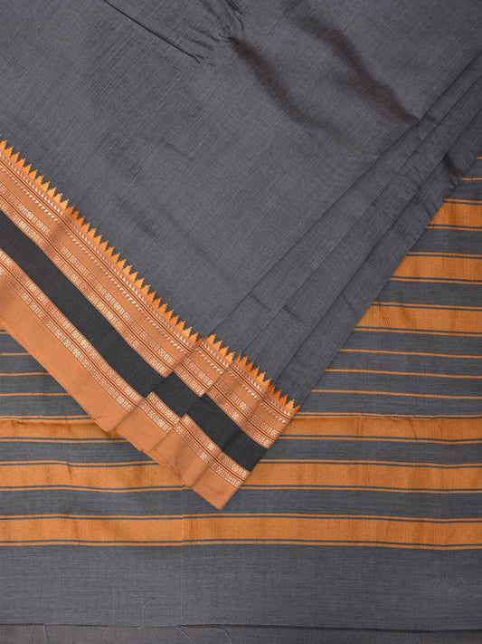 Grey and Mustard Bamboo Cotton Plain Saree with Small Tmeple Border Design No Blouse bc0153