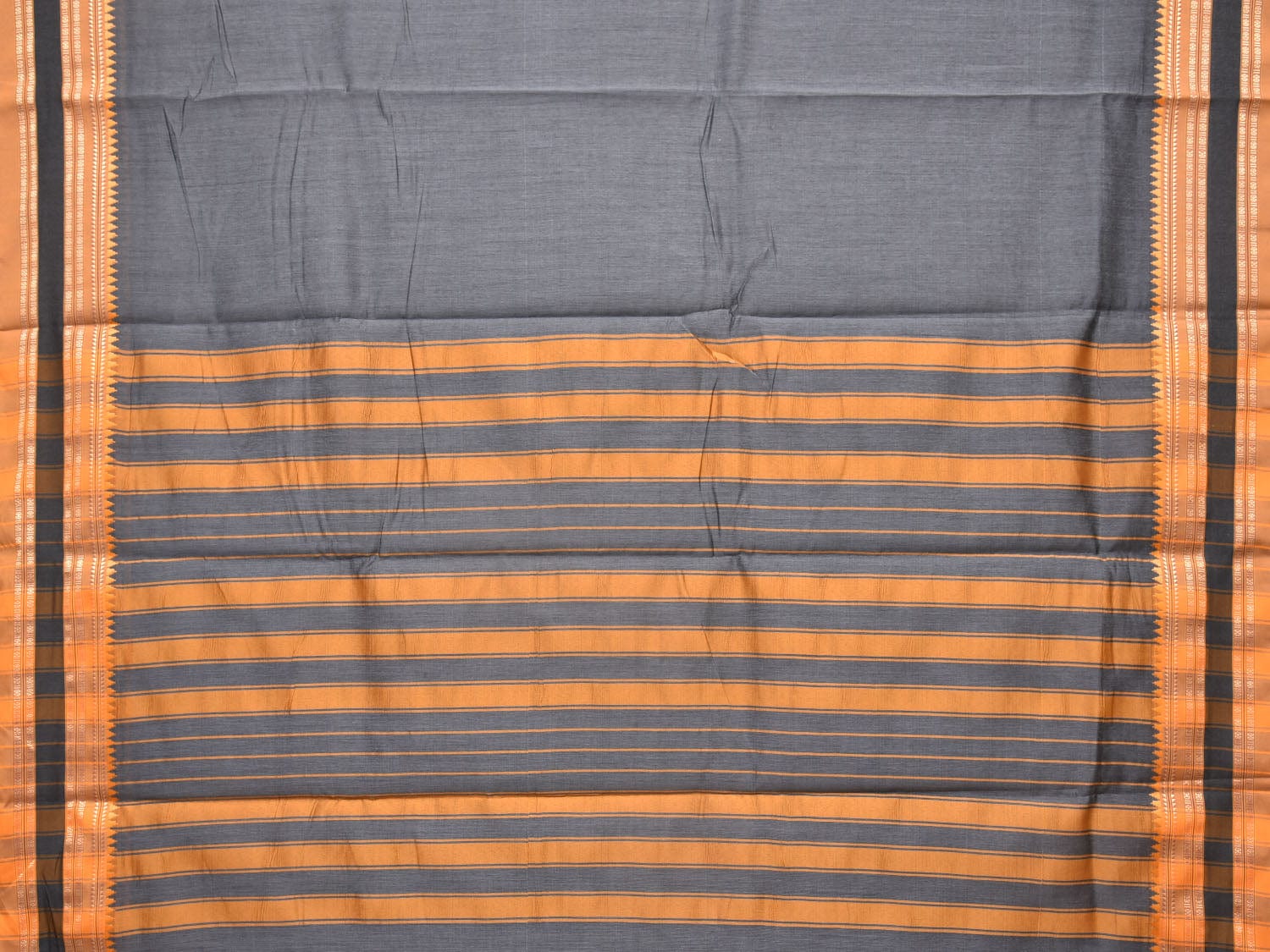 Grey and Mustard Bamboo Cotton Plain Saree with Small Tmeple Border Design No Blouse bc0153