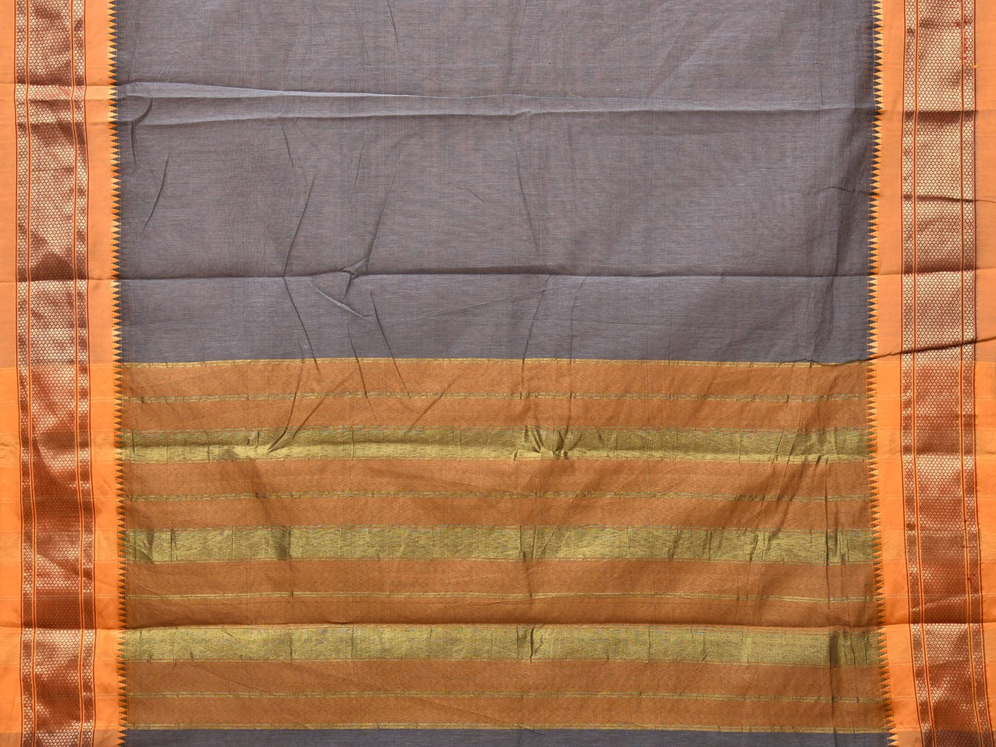Grey and Mustard Bamboo Cotton Plain Saree with Zari Border Design bc0096