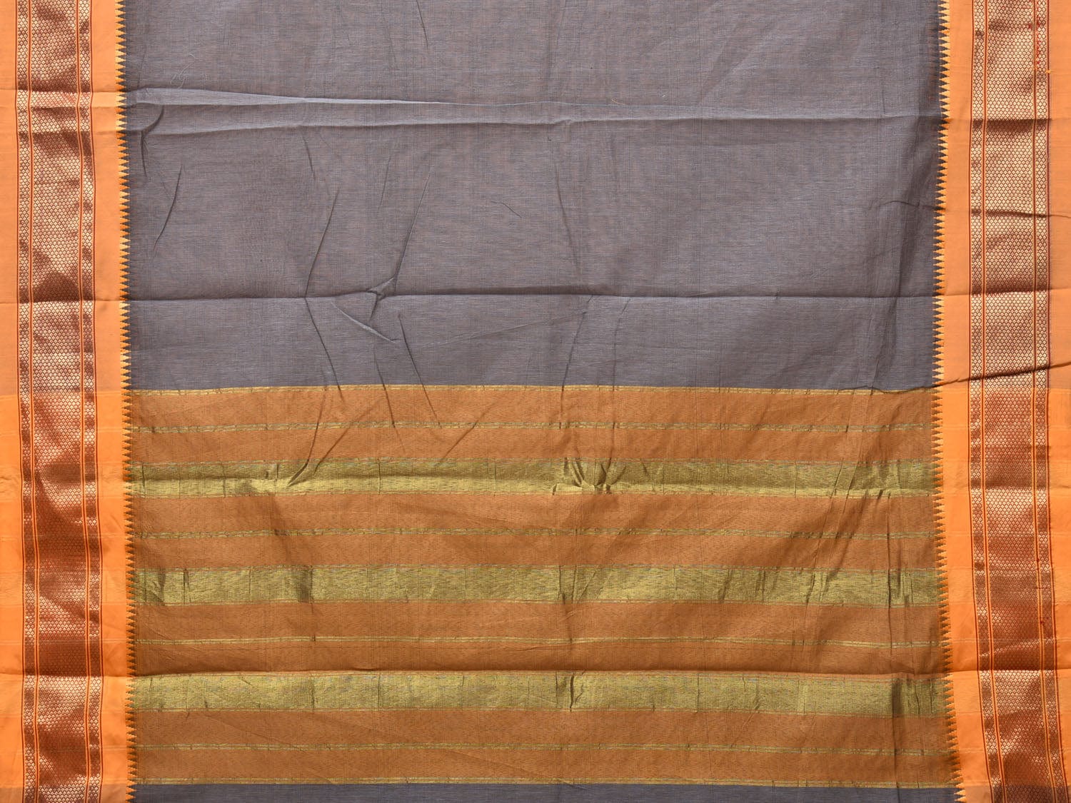 Grey and Mustard Bamboo Cotton Plain Saree with Zari Border Design bc0096