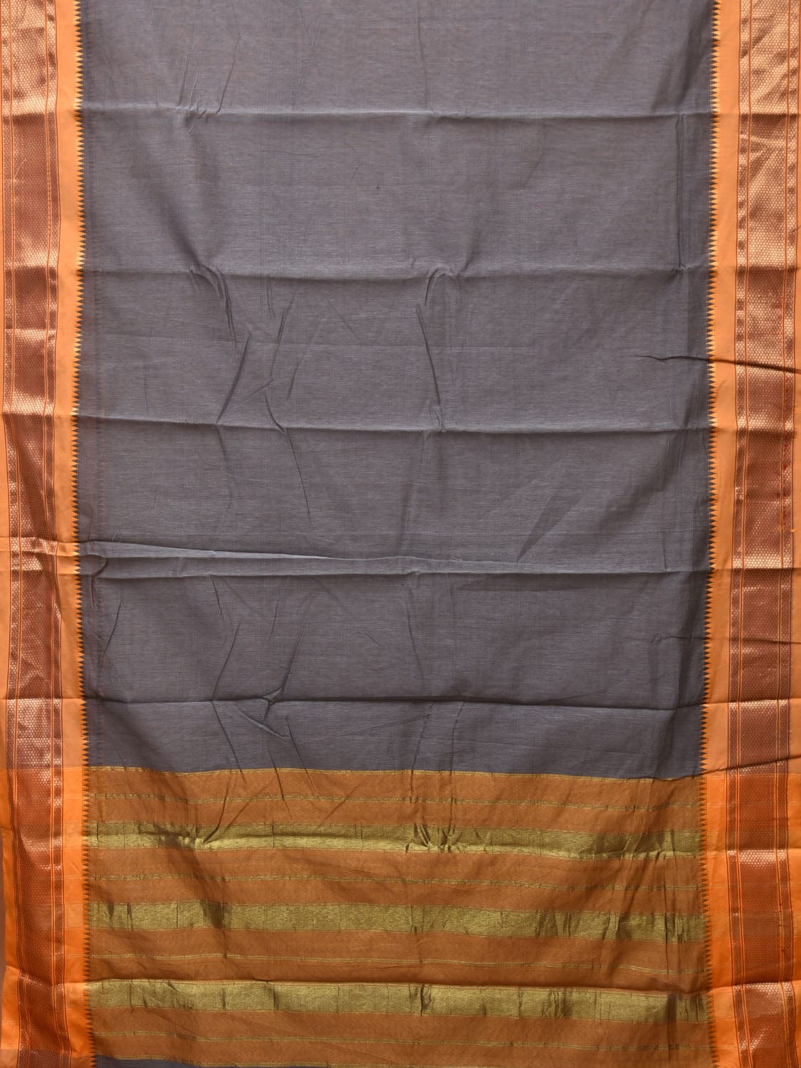 Grey and Mustard Bamboo Cotton Plain Saree with Zari Border Design bc0096