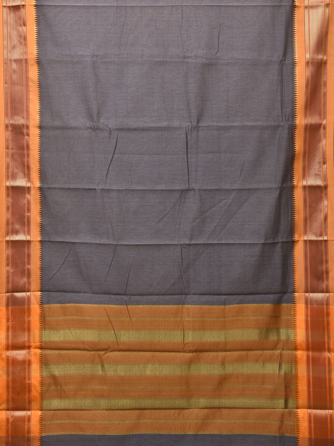 Grey and Mustard Bamboo Cotton Plain Saree with Zari Border Design bc0107