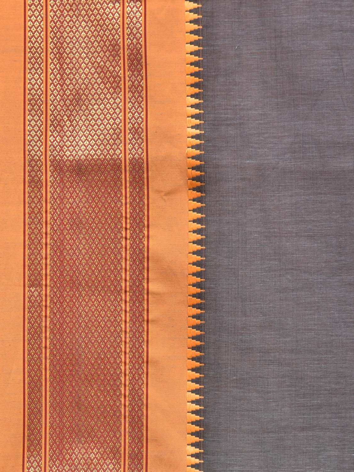 Grey and Mustard Bamboo Cotton Plain Saree with Zari Border Design bc0107