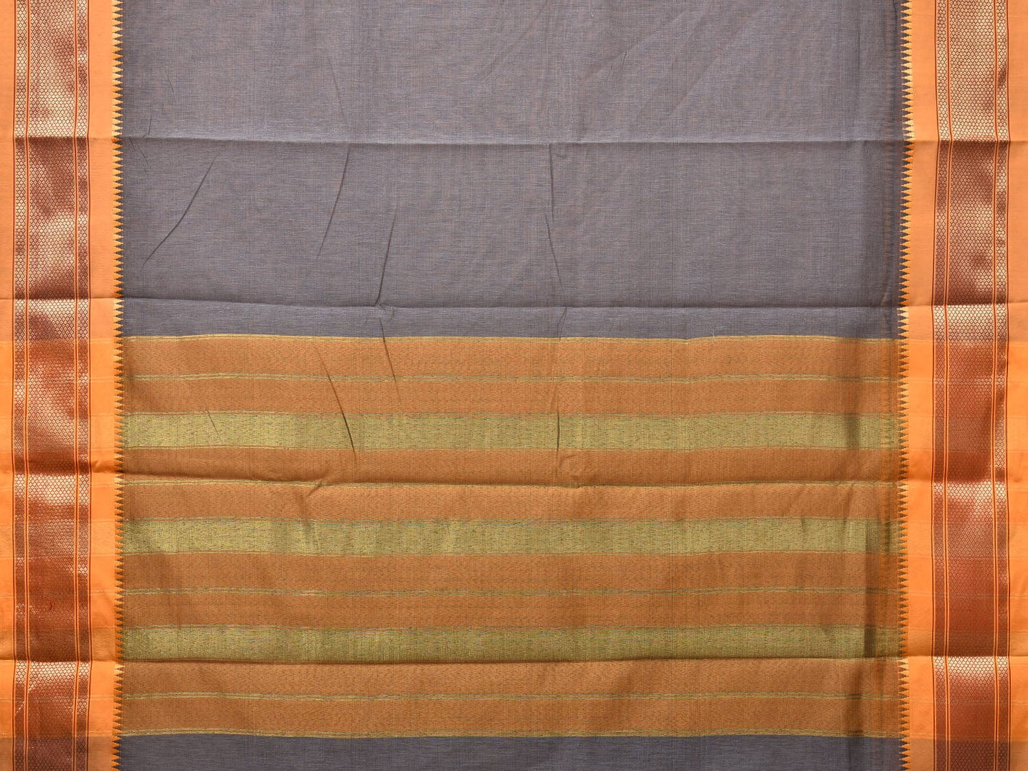 Grey and Mustard Bamboo Cotton Plain Saree with Zari Border Design bc0107
