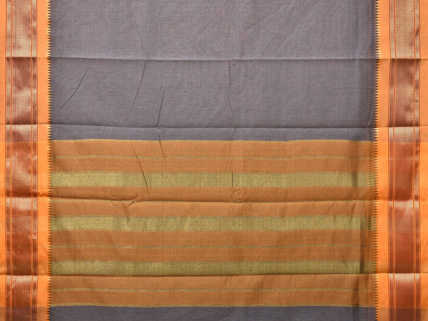 Grey and Mustard Bamboo Cotton Plain Saree with Zari Border Design bc0107