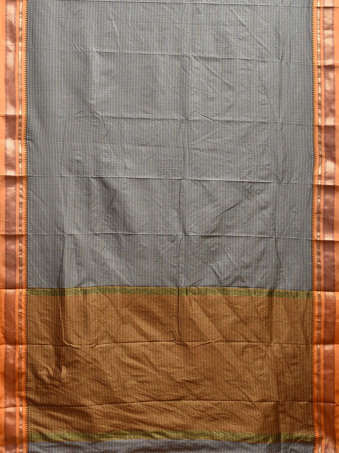 Grey and Mustard Bamboo Cotton Viscose Silk Saree with Checks and Contrast Pallu Design No Blouse bc0581