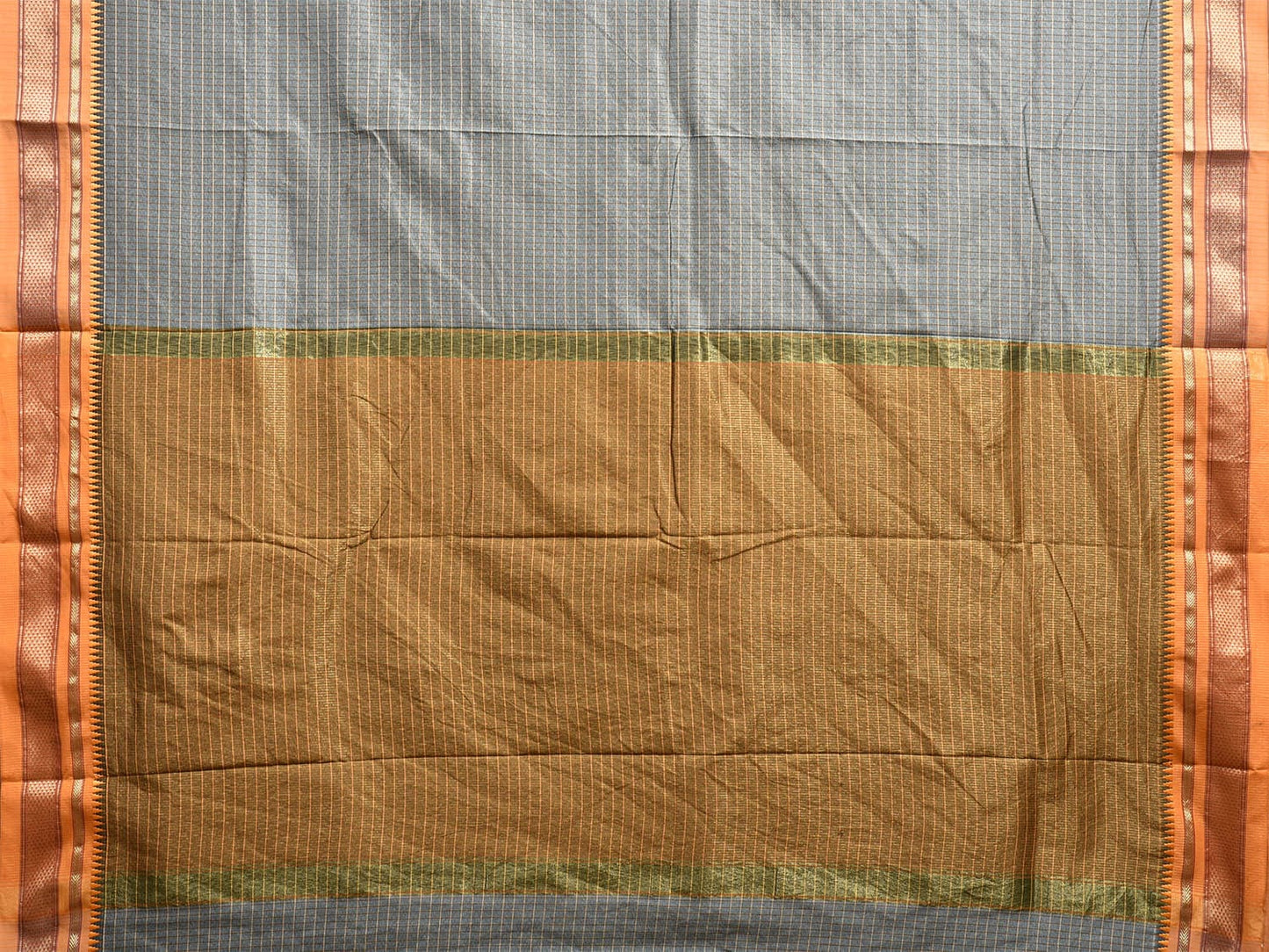 Grey and Mustard Bamboo Cotton Viscose Silk Saree with Checks and Contrast Pallu Design No Blouse bc0581