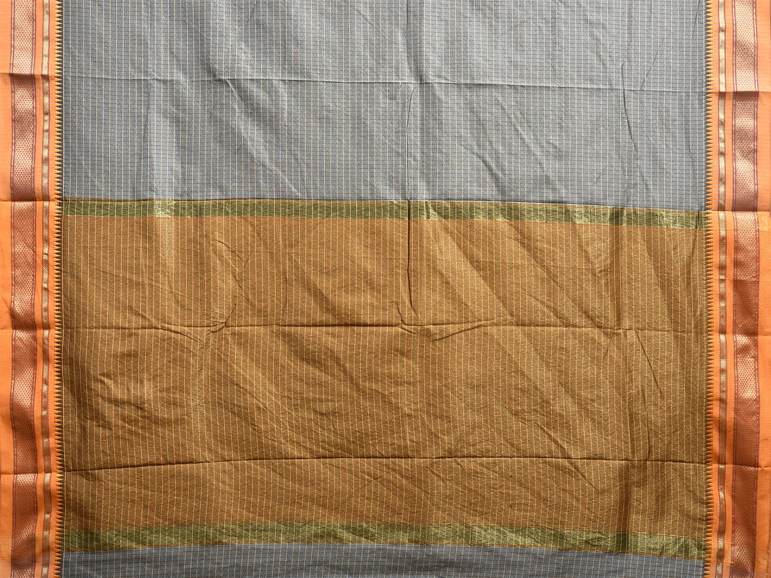 Grey and Mustard Bamboo Cotton Viscose Silk Saree with Checks and Contrast Pallu Design No Blouse bc0581