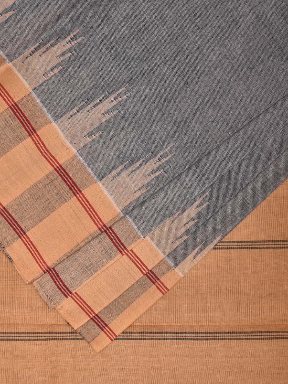 Grey and Mustard Kanchipuram Cotton Handloom Saree with Temple Border Design k0544