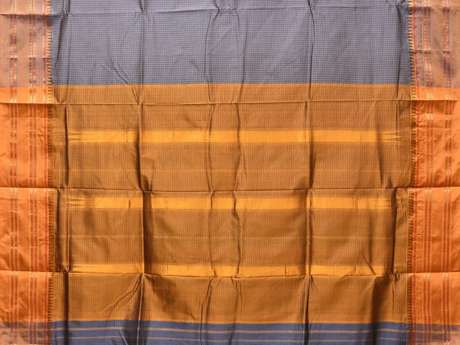 Grey and Mustard Narayanpet Silk Handloom Saree with Checks Design No Blouse np0744