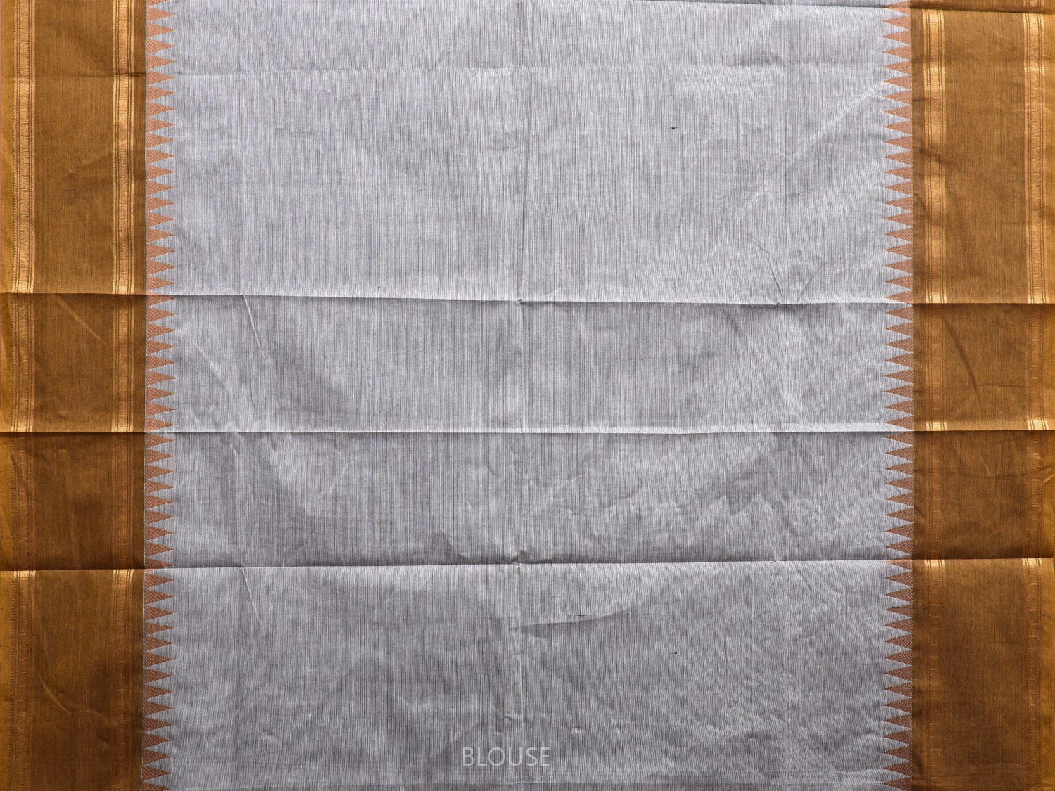 Grey and Olive Kanchipuram Cotton Saree with Strips Pallu and Temple Border Design k0730