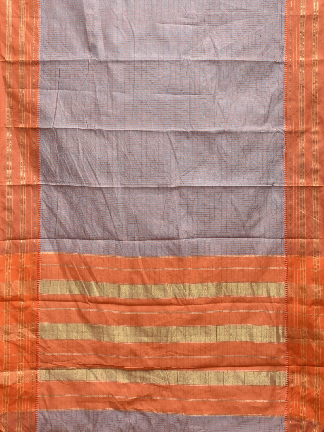 Grey and Orange Bamboo Cotton Viscose Silk Saree with Checks Design No Blouse bc0367