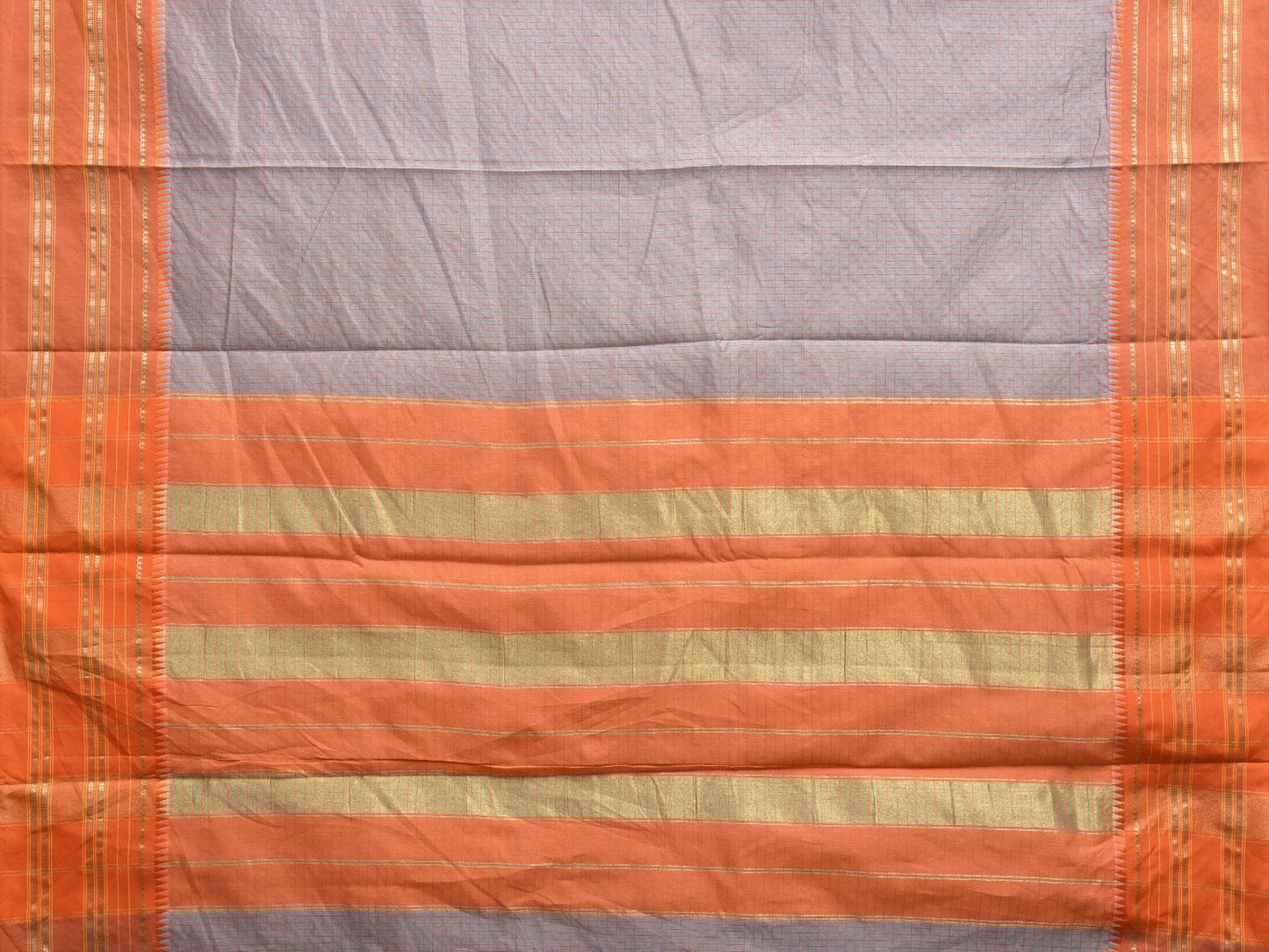 Grey and Orange Bamboo Cotton Viscose Silk Saree with Checks Design No Blouse bc0367