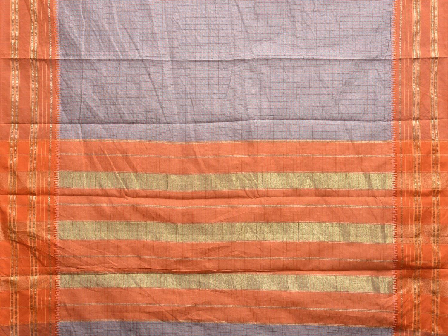 Grey and Orange Bamboo Cotton Viscose Silk Saree with Checks Design No Blouse bc0367