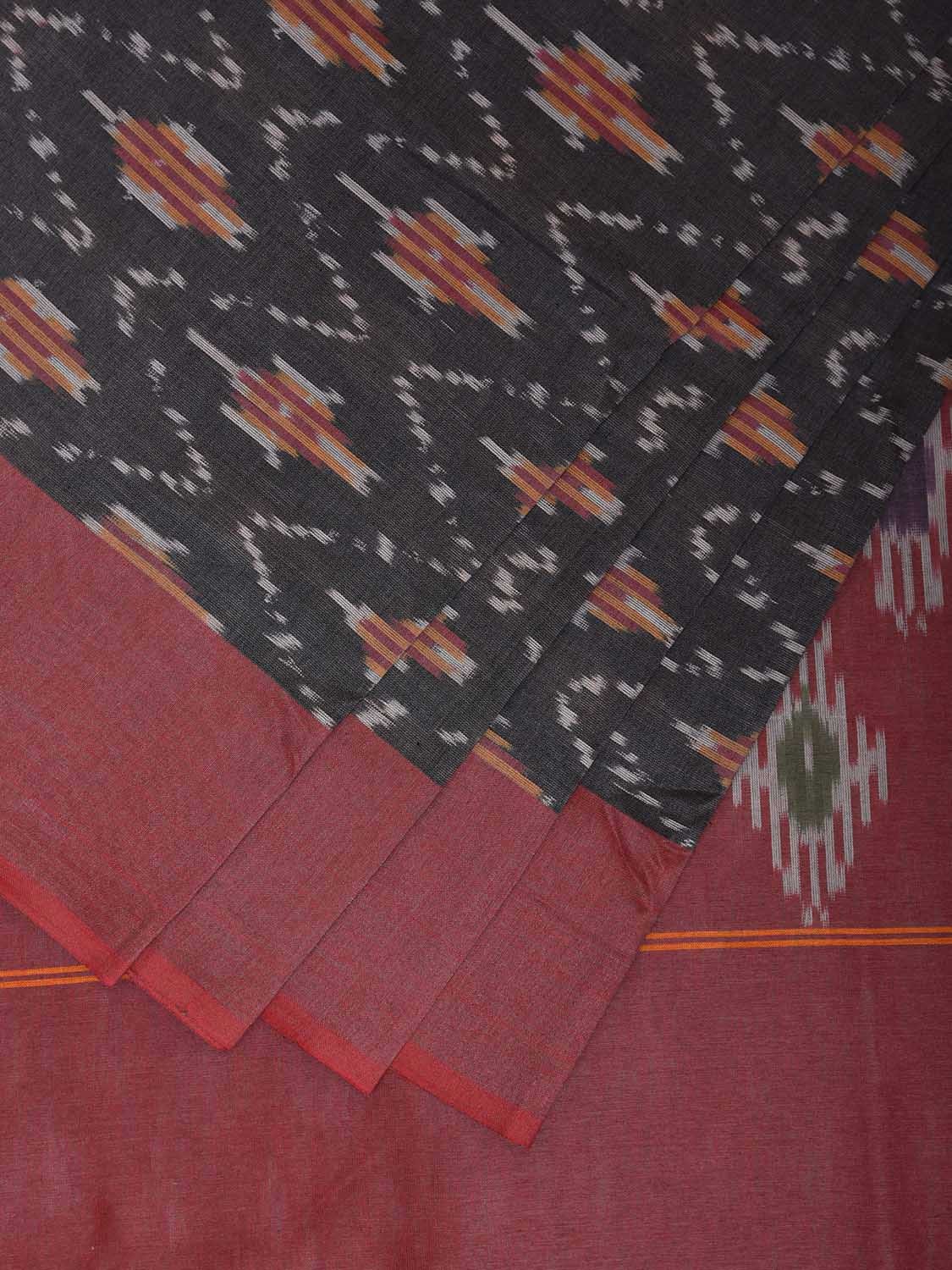 Grey and Peach Pochampally Ikat Cotton Handloom Saree with All Over Body and Pallu Design i0895