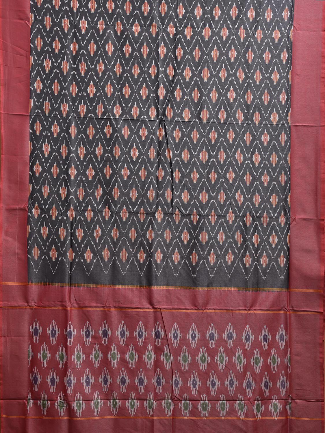 Grey and Peach Pochampally Ikat Cotton Handloom Saree with All Over Body and Pallu Design i0895