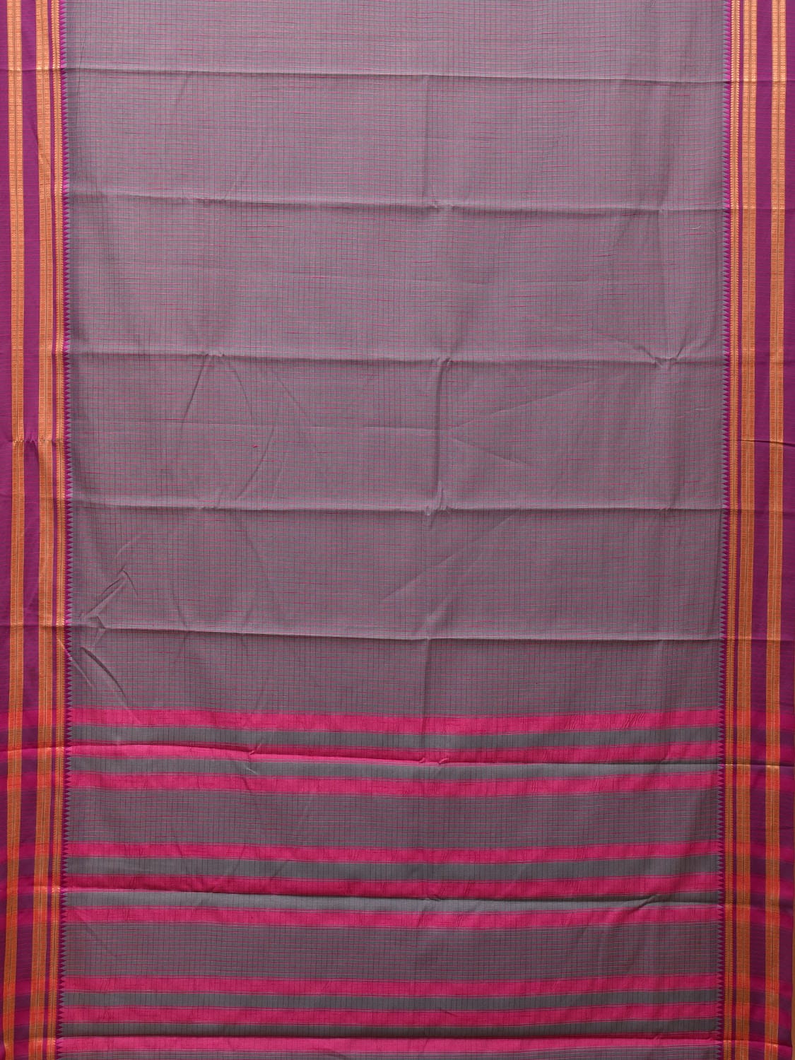 Grey and Pink Bamboo Cotton Saree with Checks Design bc0111