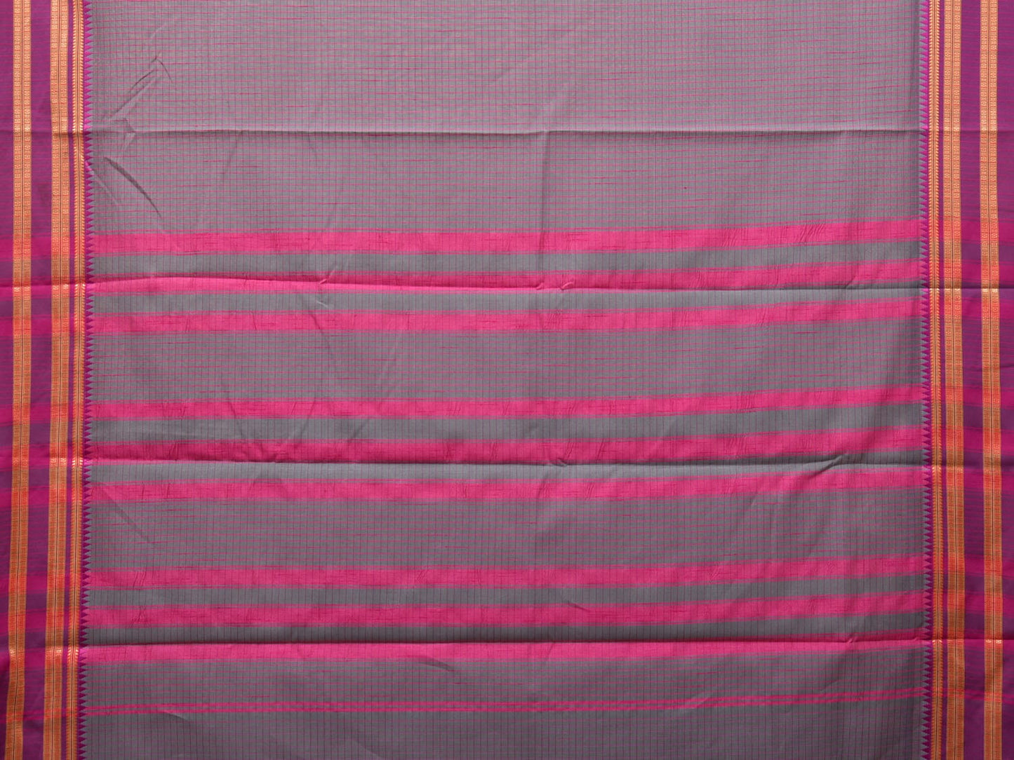 Grey and Pink Bamboo Cotton Saree with Checks Design bc0111