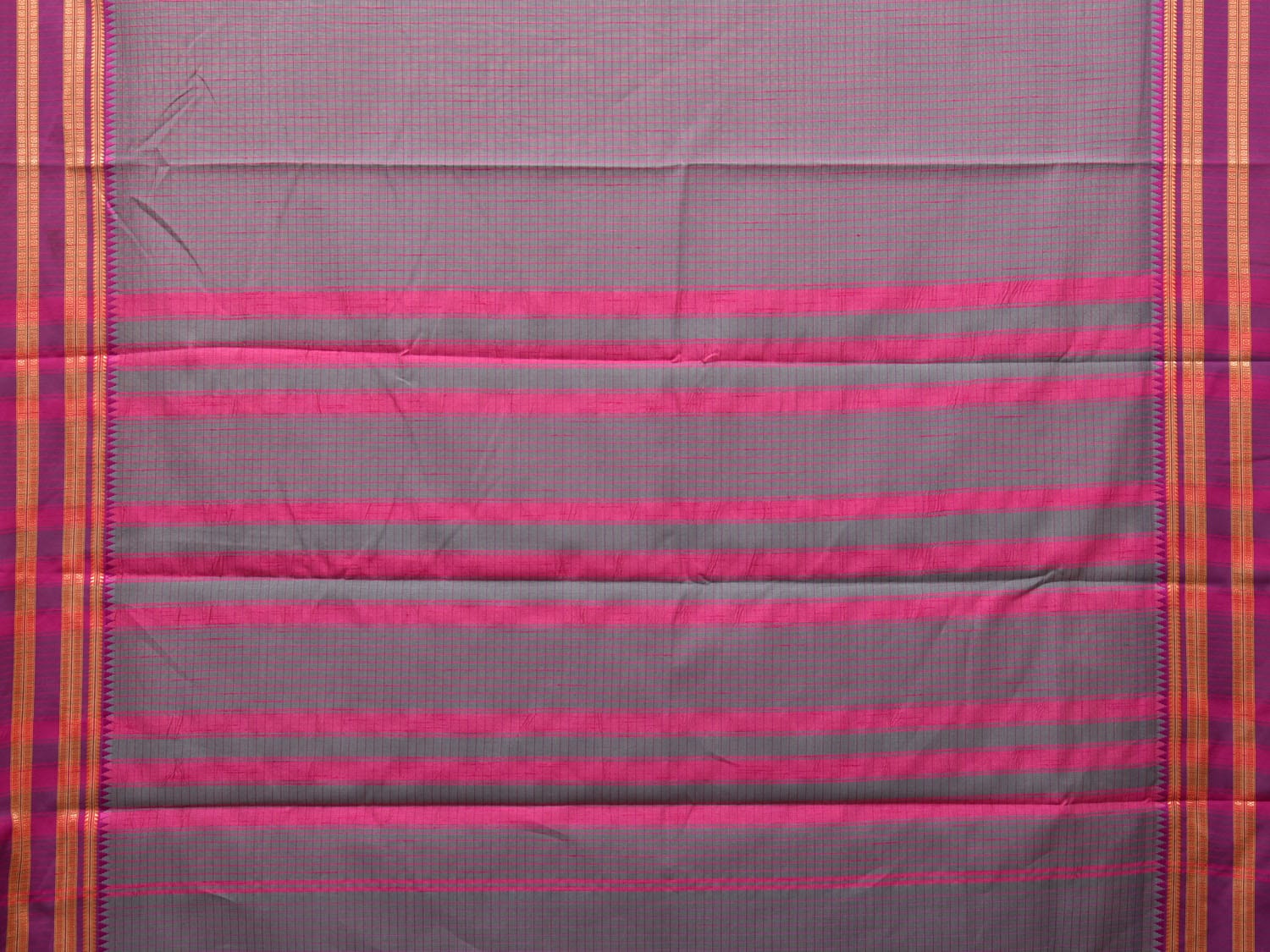 Grey and Pink Bamboo Cotton Saree with Checks Design bc0111