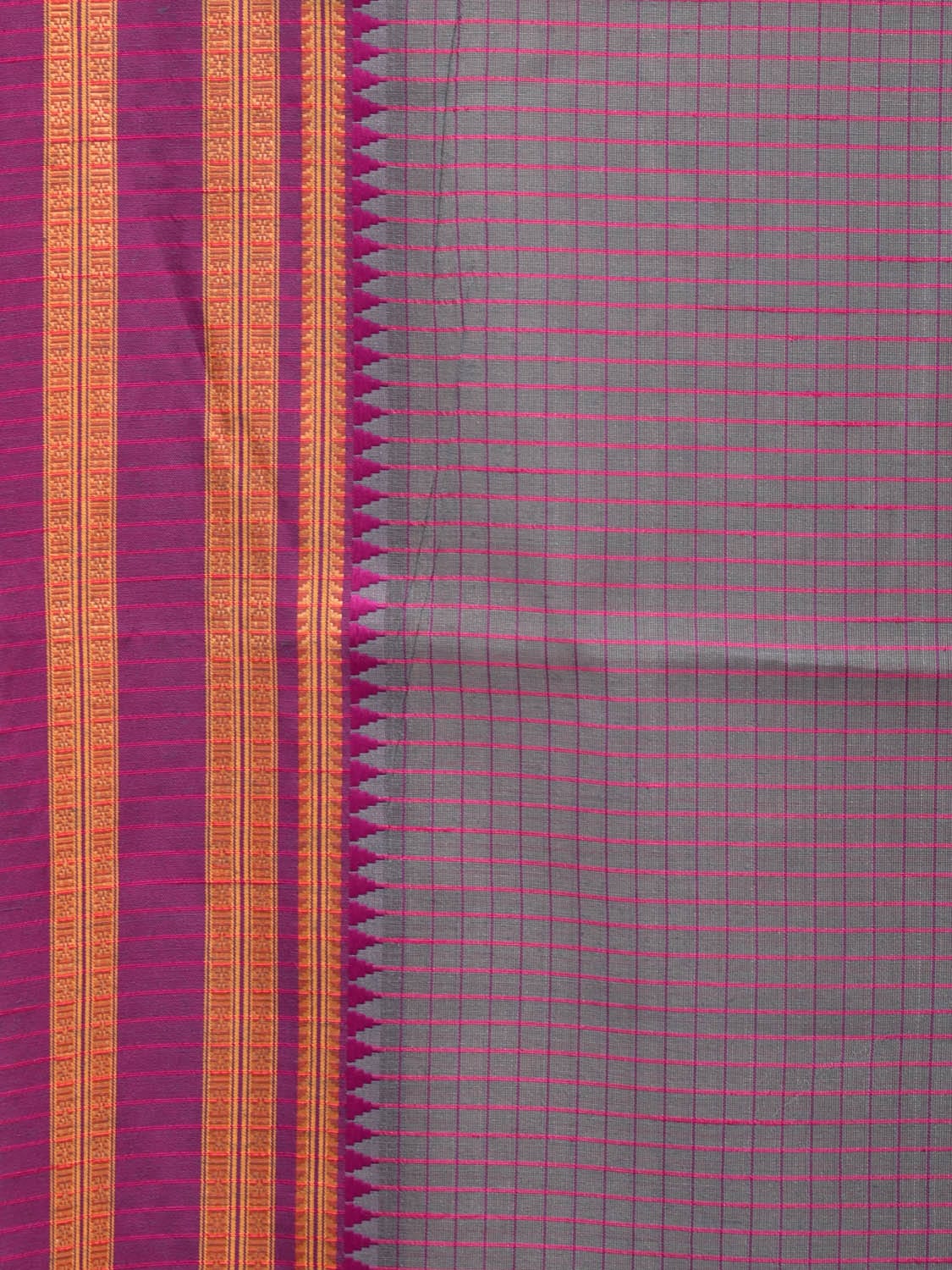 Grey and Pink Bamboo Cotton Saree with Checks Design bc0111