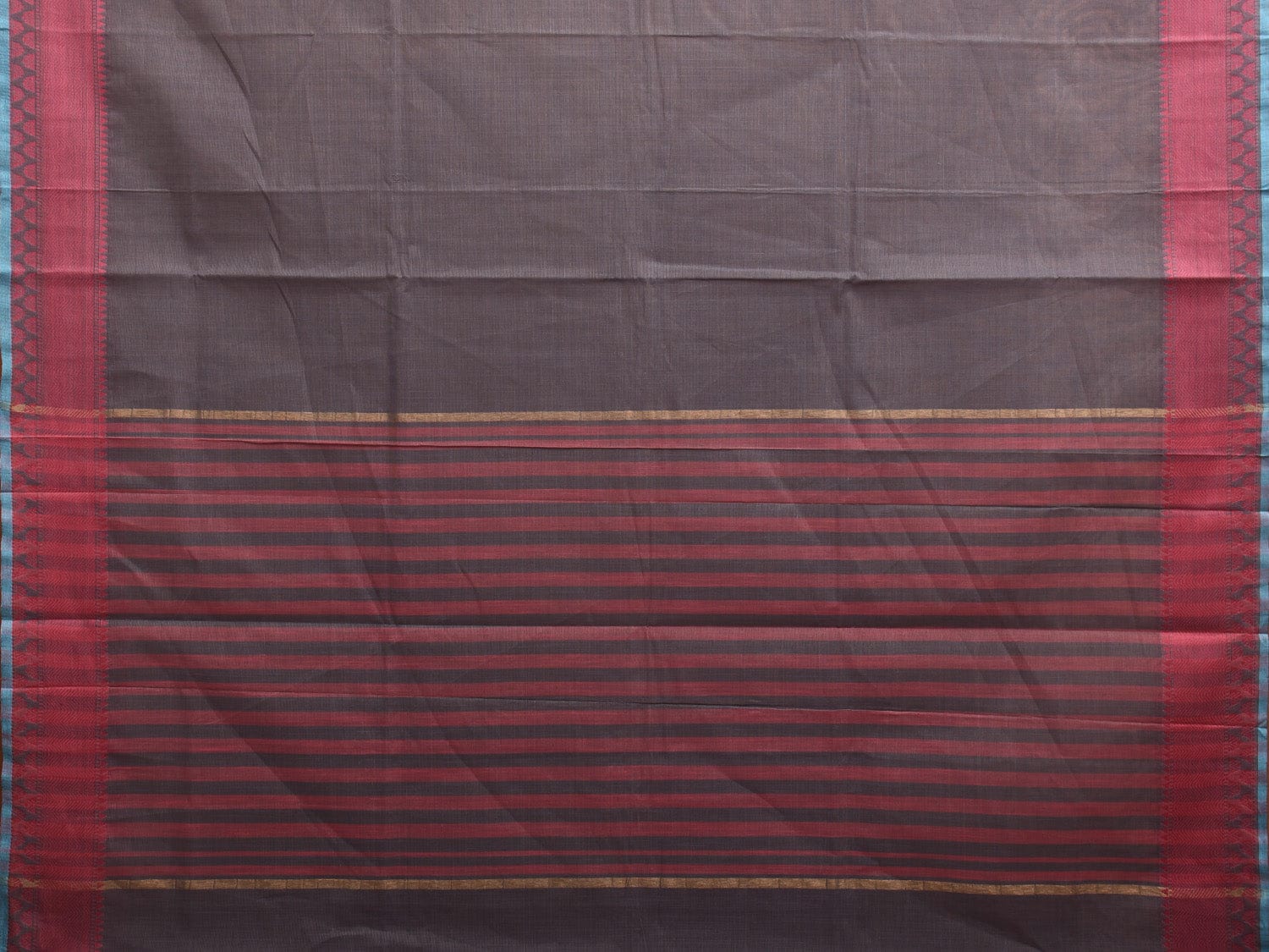 Grey and Pink Kanchipuram Cotton Handloom Plain Saree with Strips Pallu and Border Design k0545