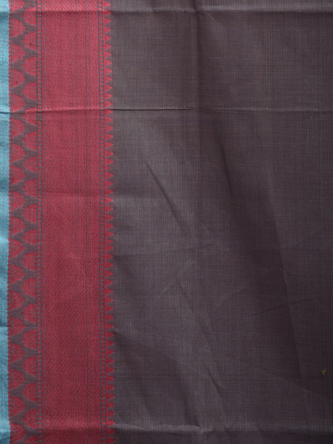 Grey and Pink Kanchipuram Cotton Handloom Plain Saree with Strips Pallu and Border Design k0545