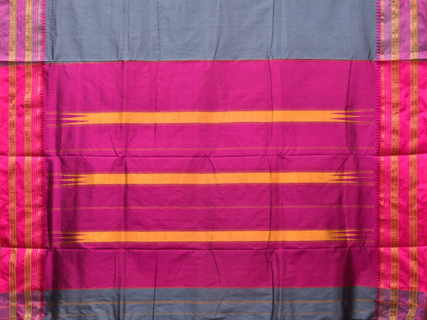 Grey and Pink Narayanpet Silk Handloom Plain Saree with Border Design No Blouse np0765