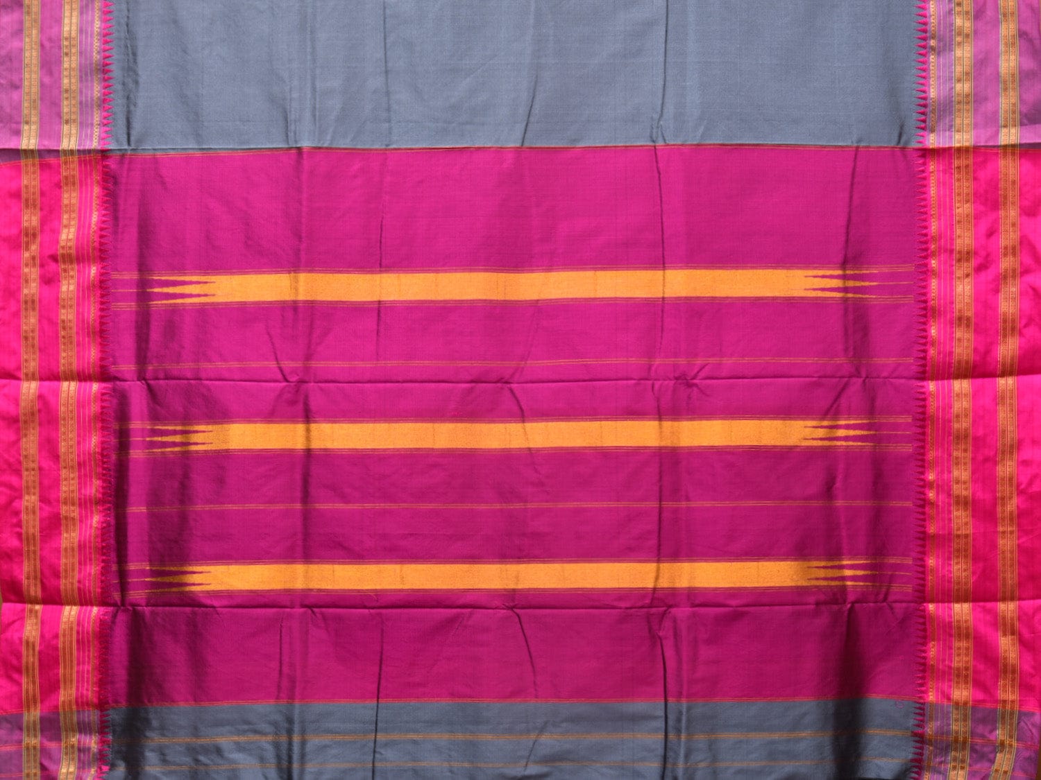Grey and Pink Narayanpet Silk Handloom Plain Saree with Border Design No Blouse np0765