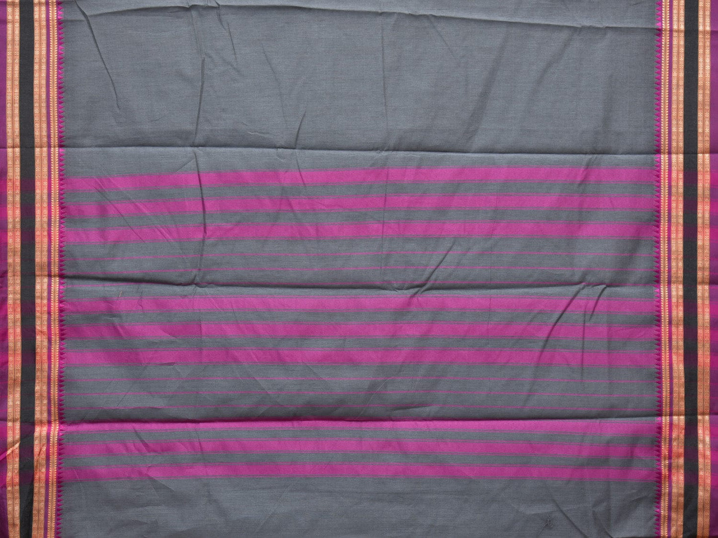 Grey and Purple Bamboo Cotton Plain Saree with Temple Border Design No Blouse bc0175