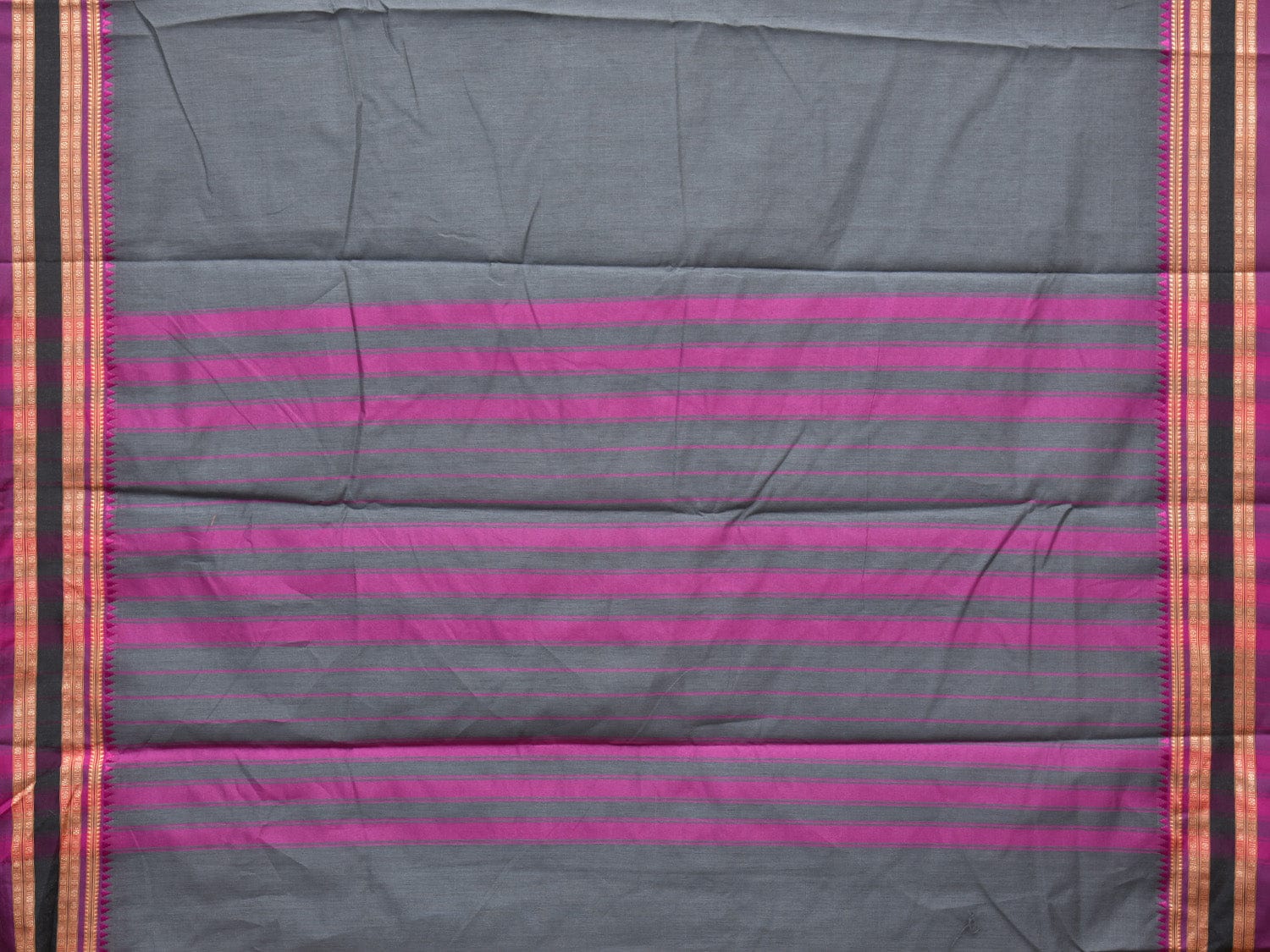 Grey and Purple Bamboo Cotton Plain Saree with Temple Border Design No Blouse bc0175