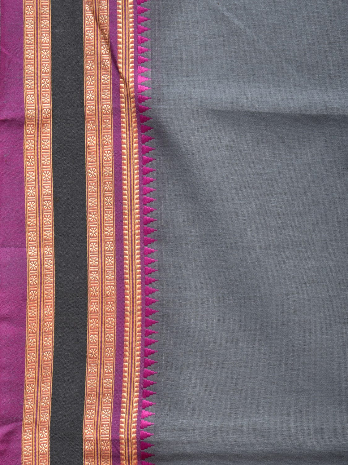 Grey and Purple Bamboo Cotton Plain Saree with Temple Border Design No Blouse bc0175