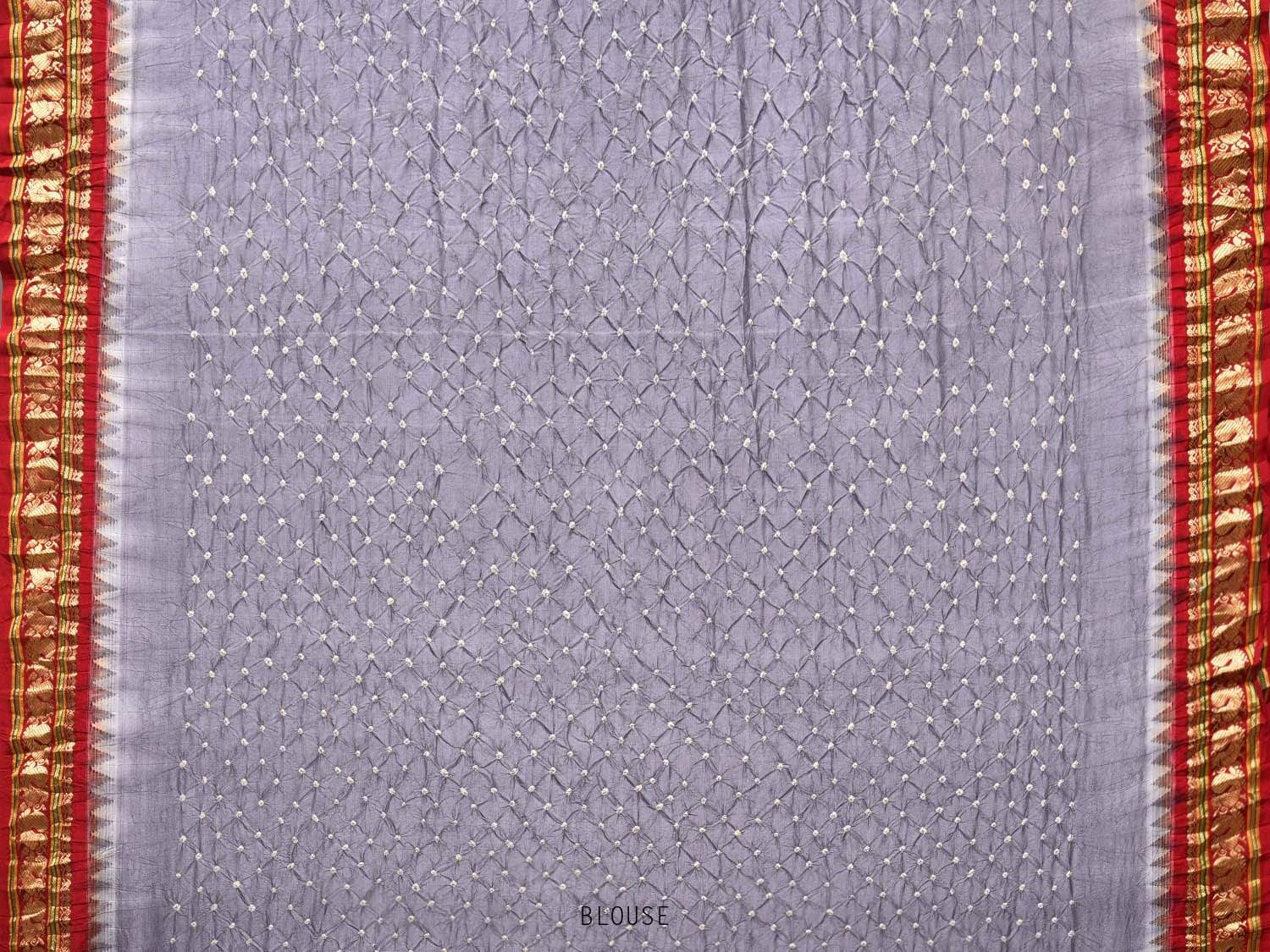 Grey and Red Bandhani Kanchipuram Silk Handloom Saree with Pallu Design bn0182