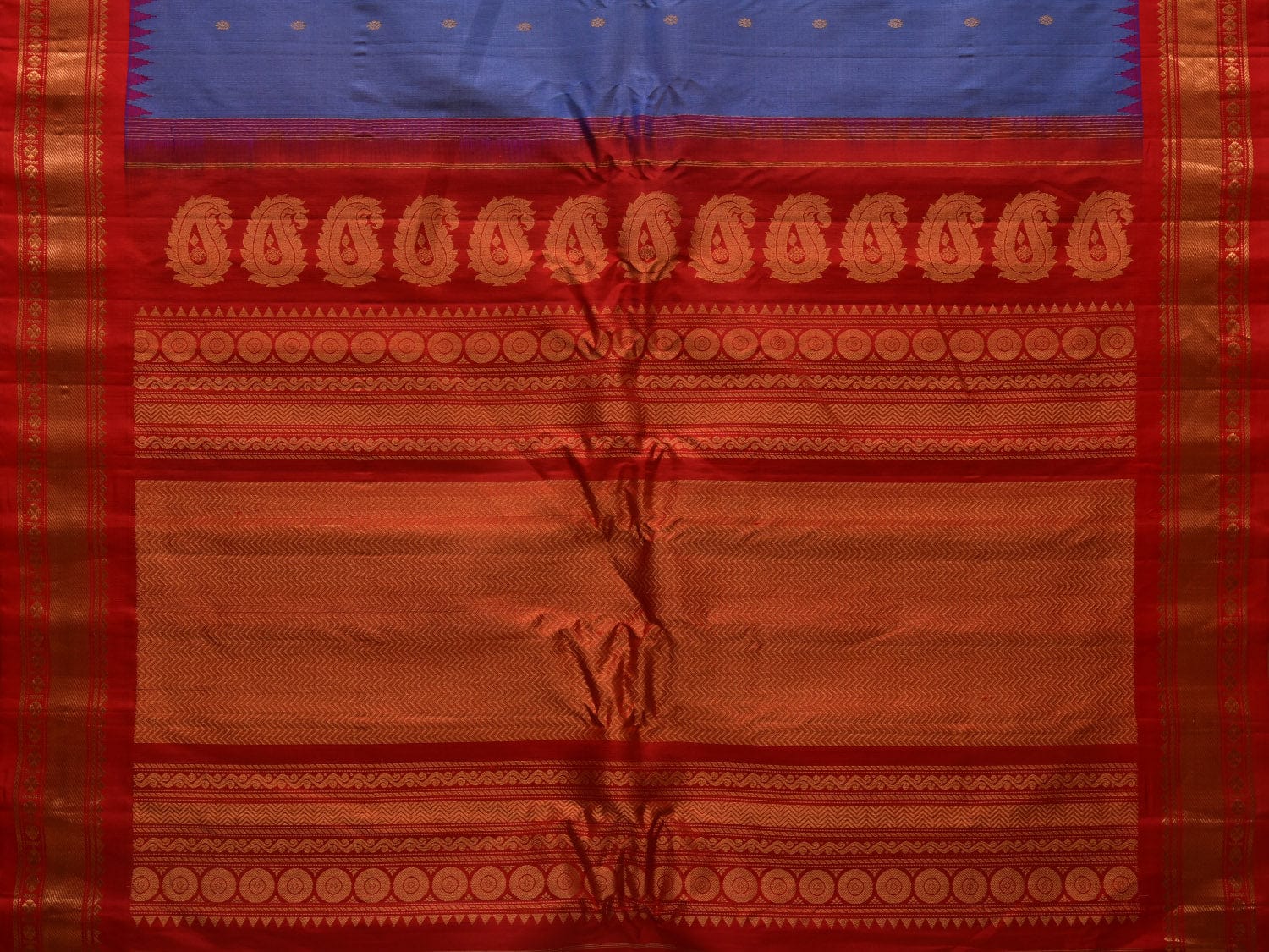 Grey and Red Gadwal Silk Handloom Saree with Buta and Temple Border Design g0330