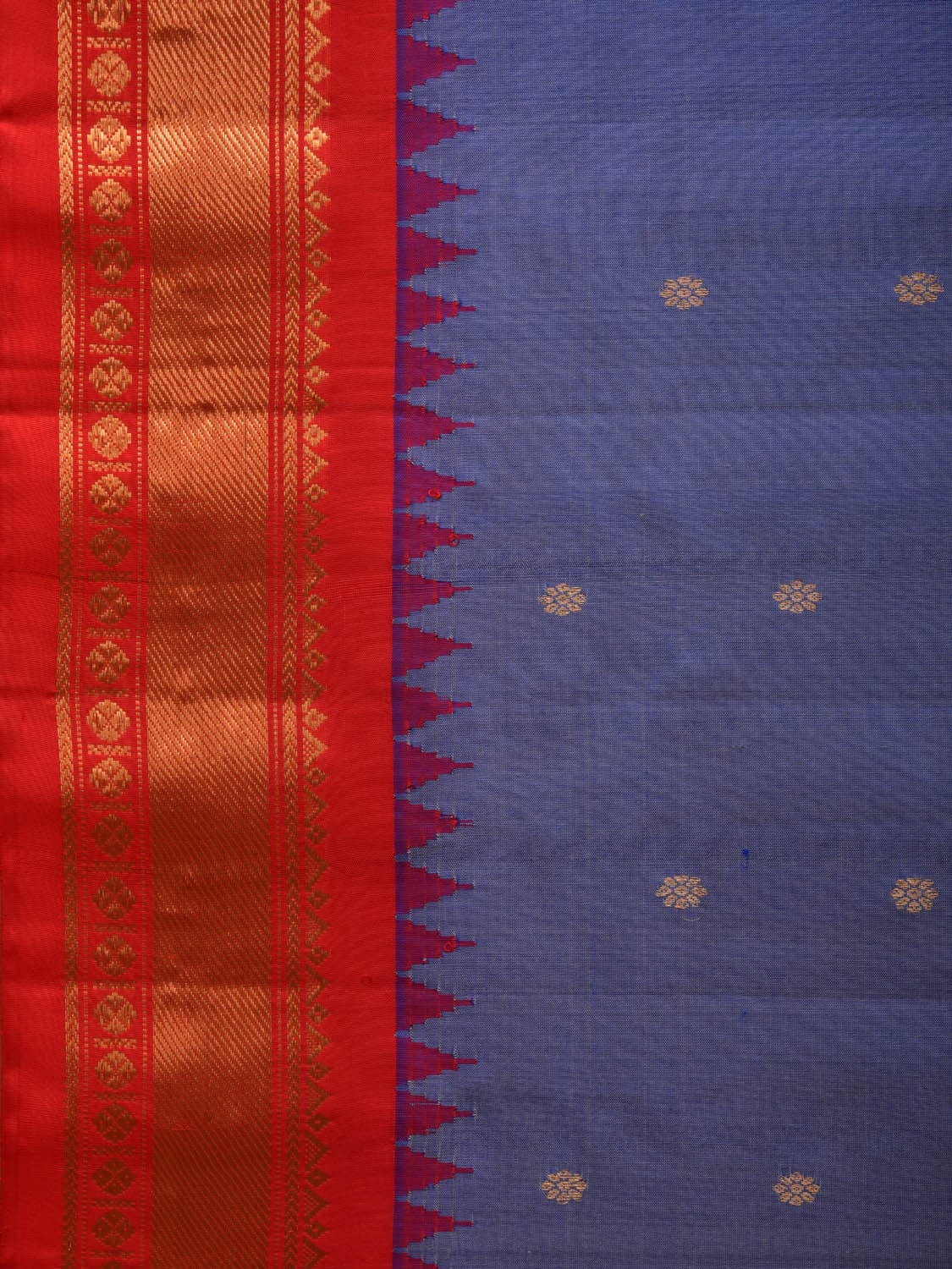 Grey and Red Gadwal Silk Handloom Saree with Buta and Temple Border Design g0330