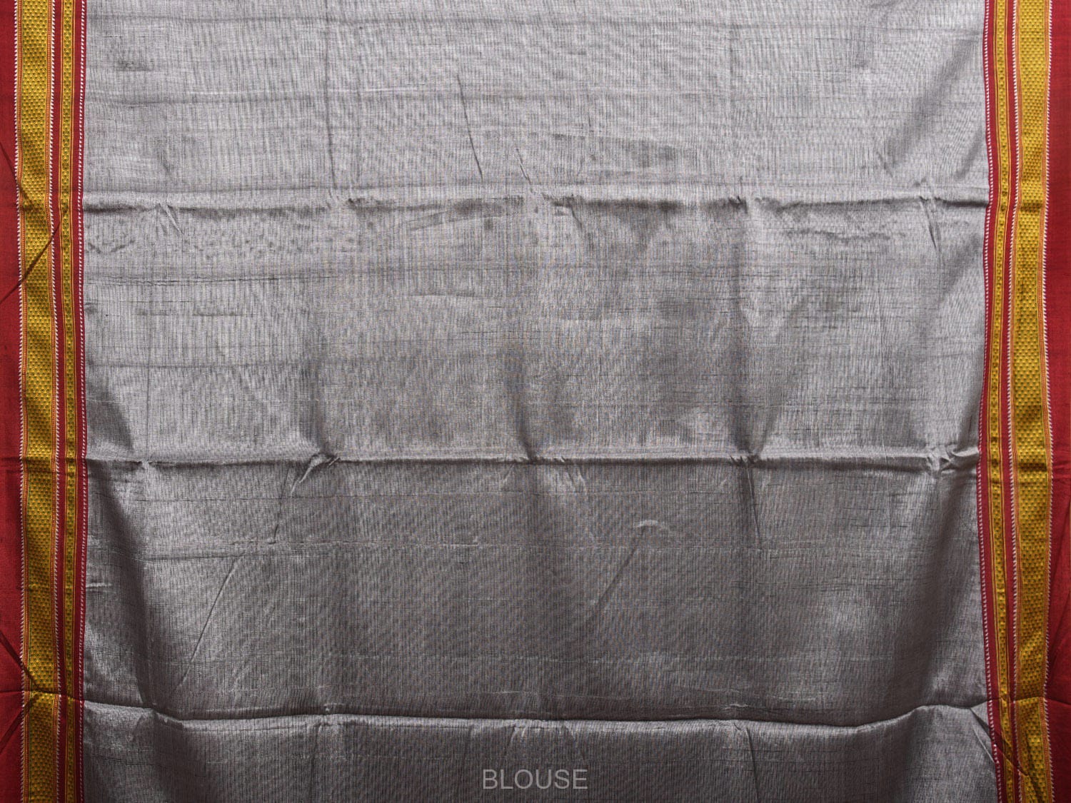 Grey and Red ilkal Viscose Silk Plain Saree with Strips Pallu Design o0472