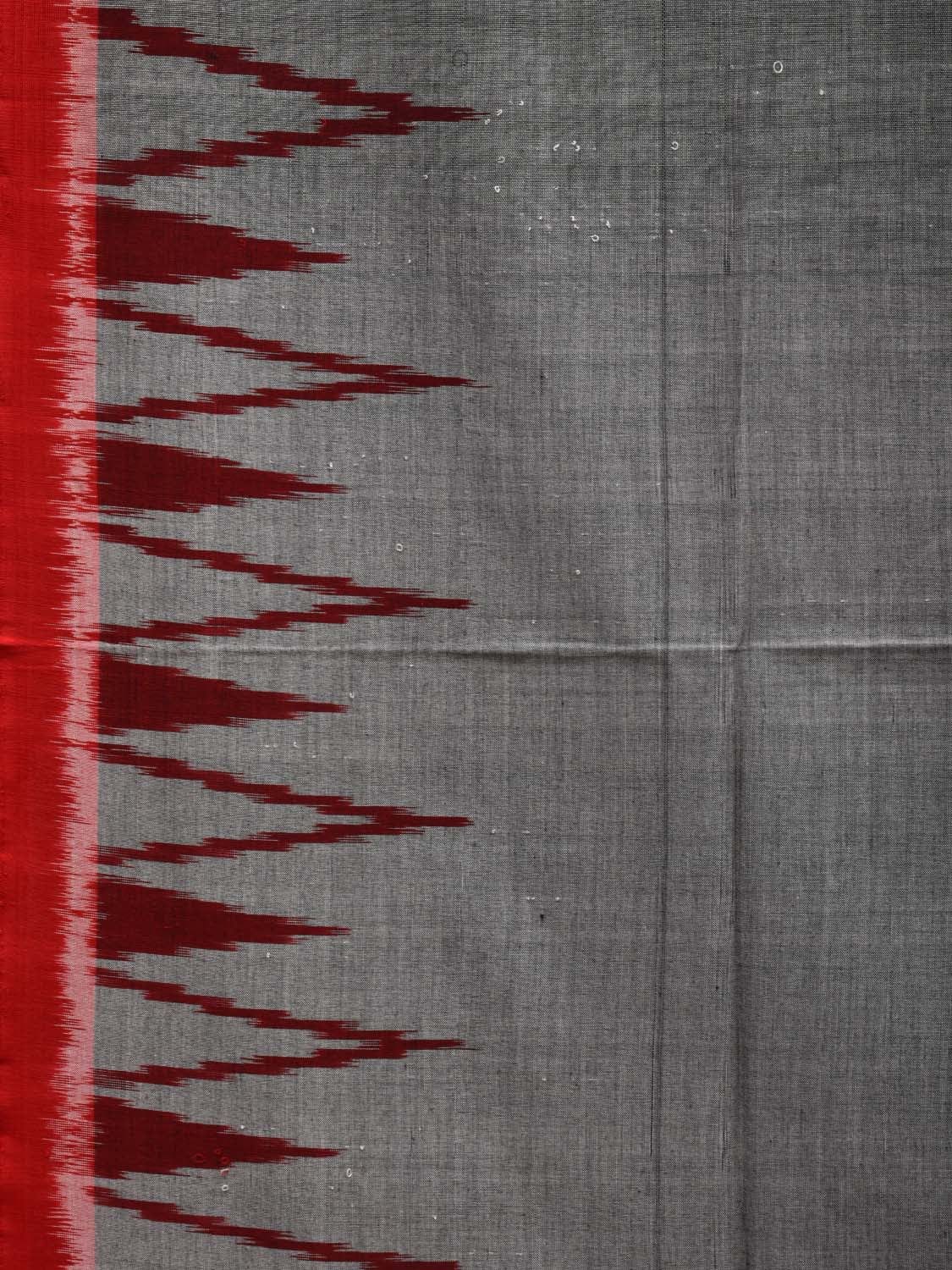 Grey and Red Pochampally Ikat Cotton Handloom Saree with Big Temple Border Design i0651