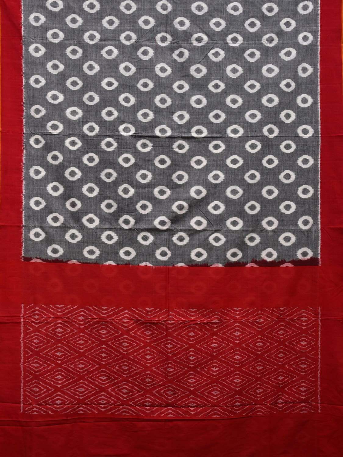 Grey and Red Pochampally Ikat Cotton Handloom Saree with Circle Buta Design i0624