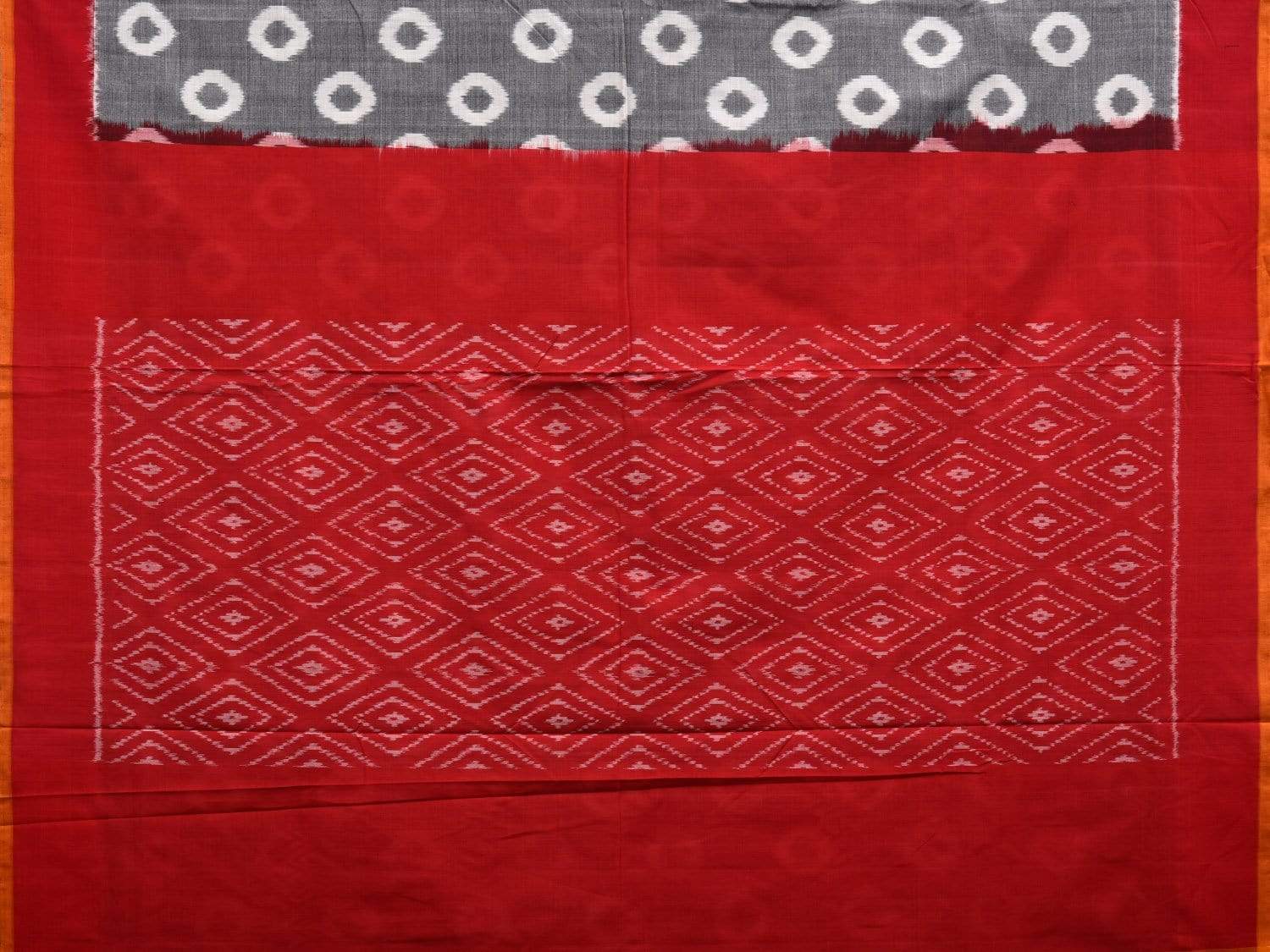 Grey and Red Pochampally Ikat Cotton Handloom Saree with Circle Buta Design i0624