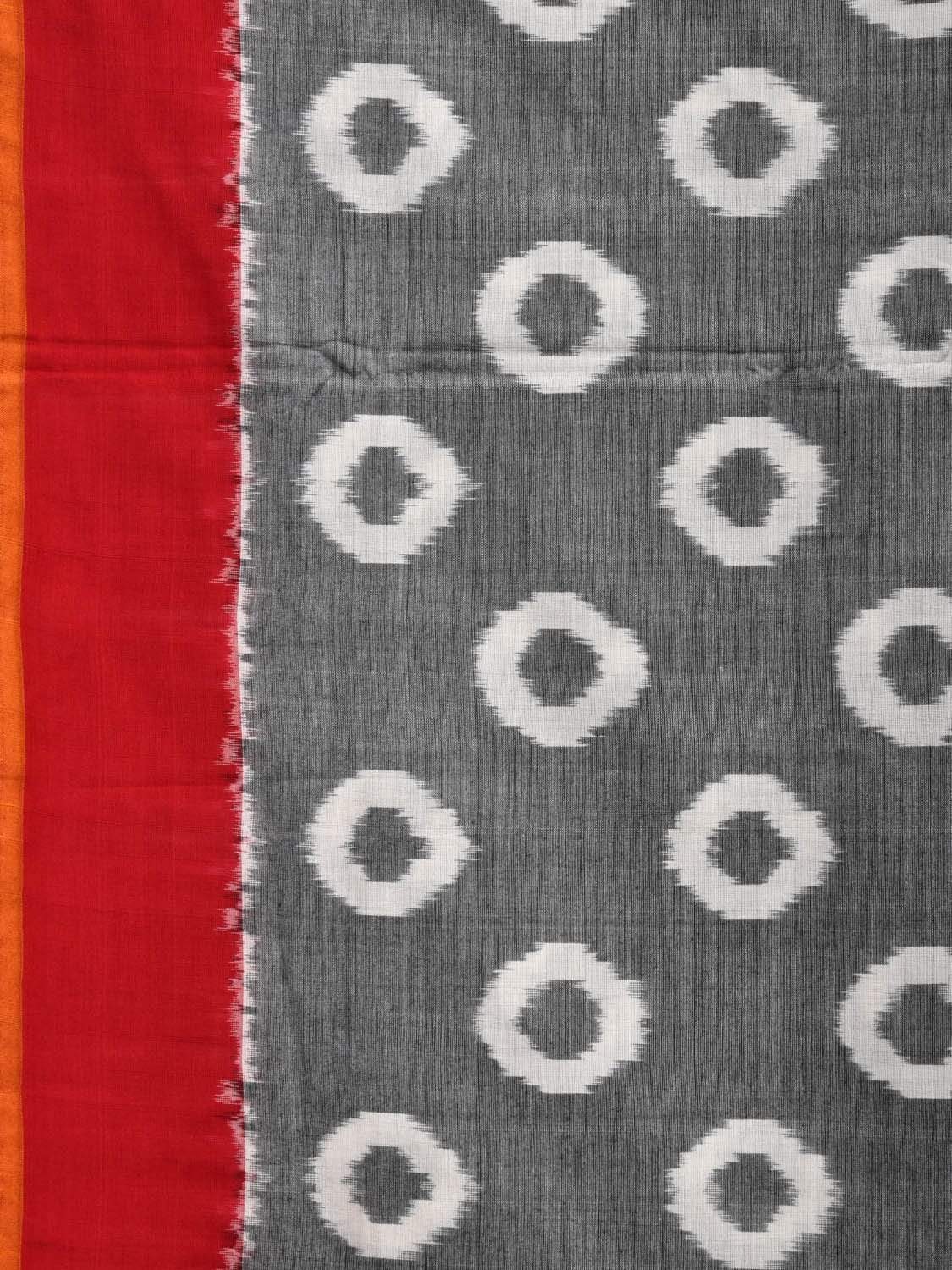Grey and Red Pochampally Ikat Cotton Handloom Saree with Circle Buta Design i0624