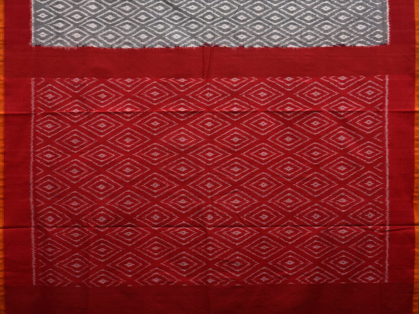 Grey and Red Pochampally Ikat Cotton Handloom Saree with Grill Design i0646