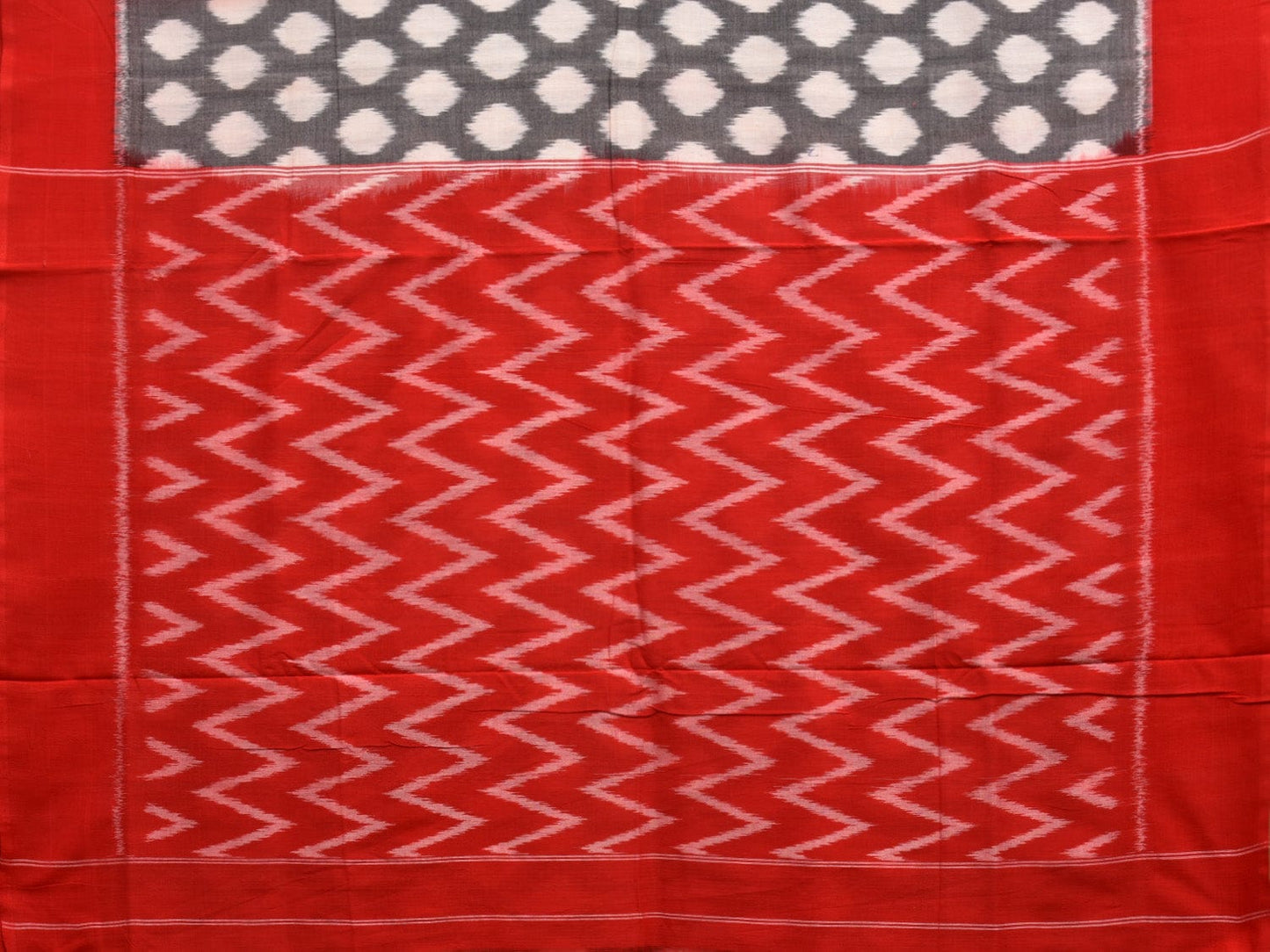 Grey and Red Pochampally Ikat Cotton Handloom Saree with Polka Dots Design No Blouse i0841