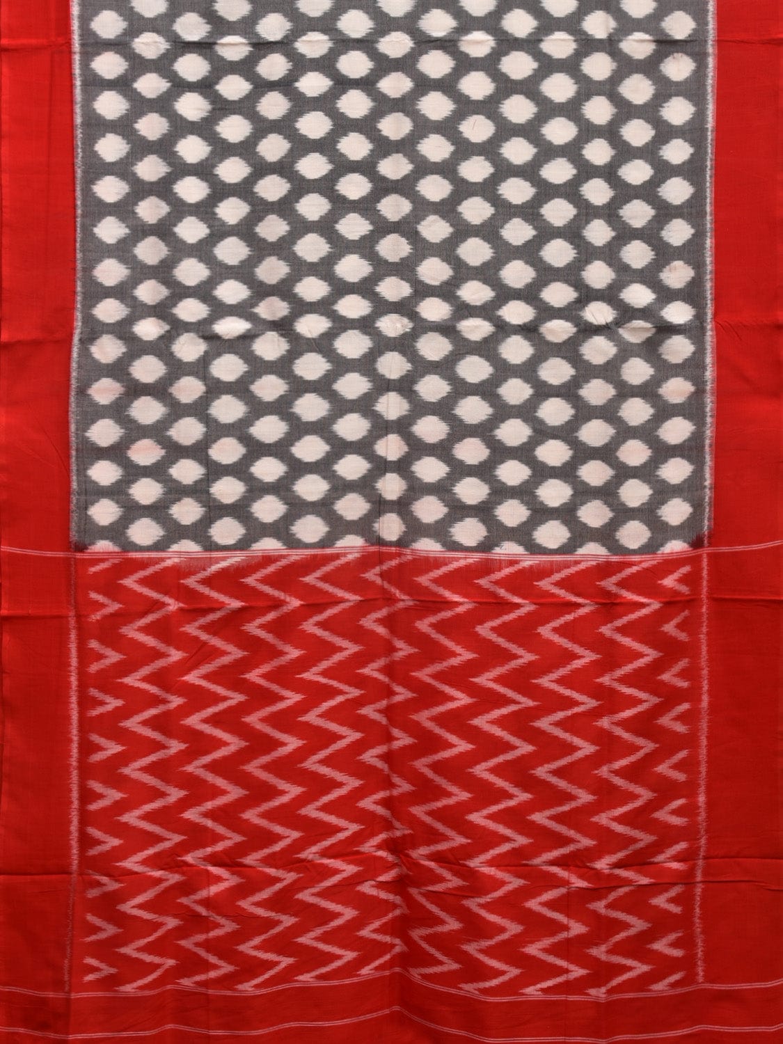 Grey and Red Pochampally Ikat Cotton Handloom Saree with Polka Dots Design No Blouse i0841
