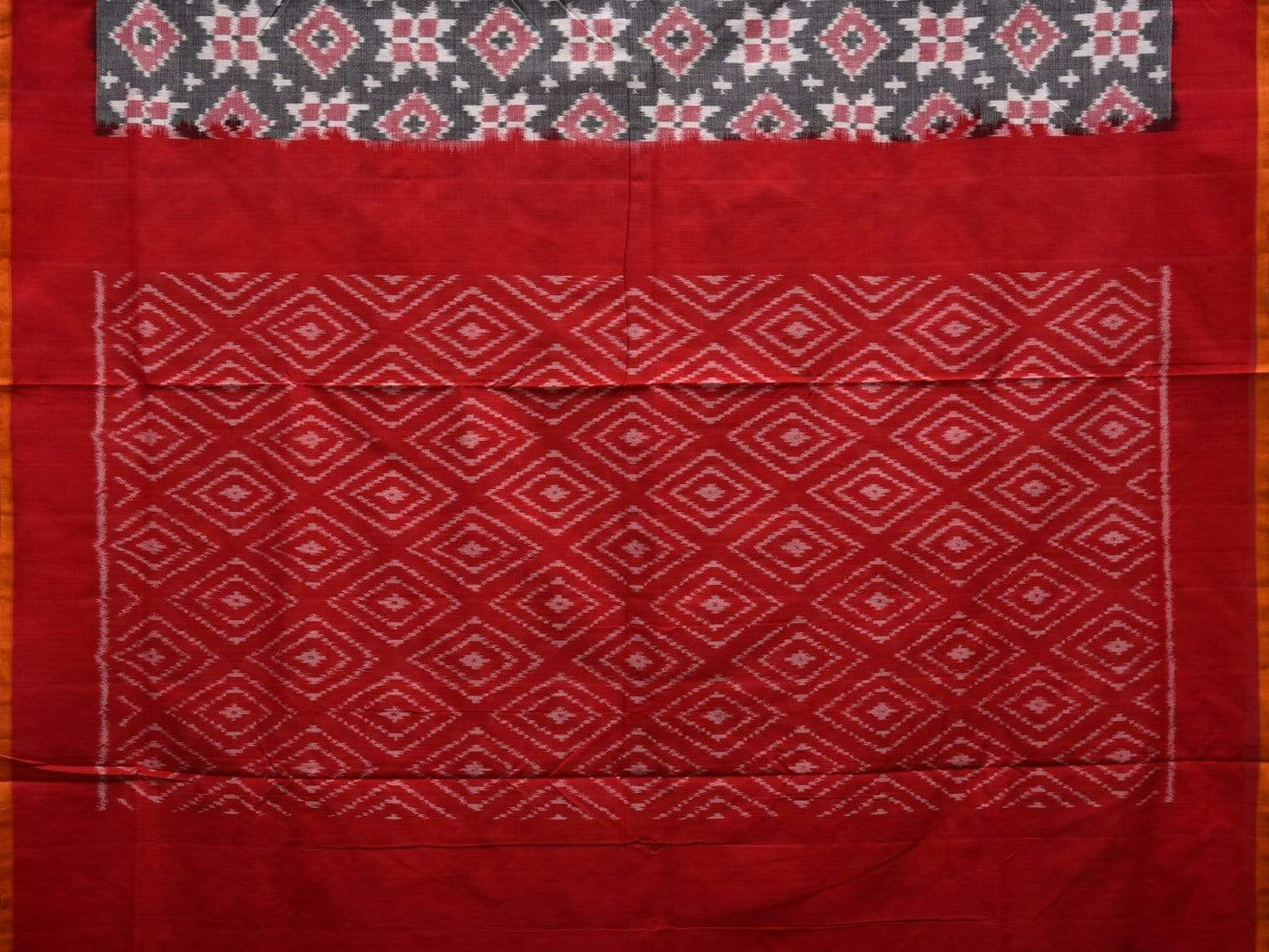 Grey and Red Pochampally Ikat Cotton Handloom Saree with Telia Design i0607