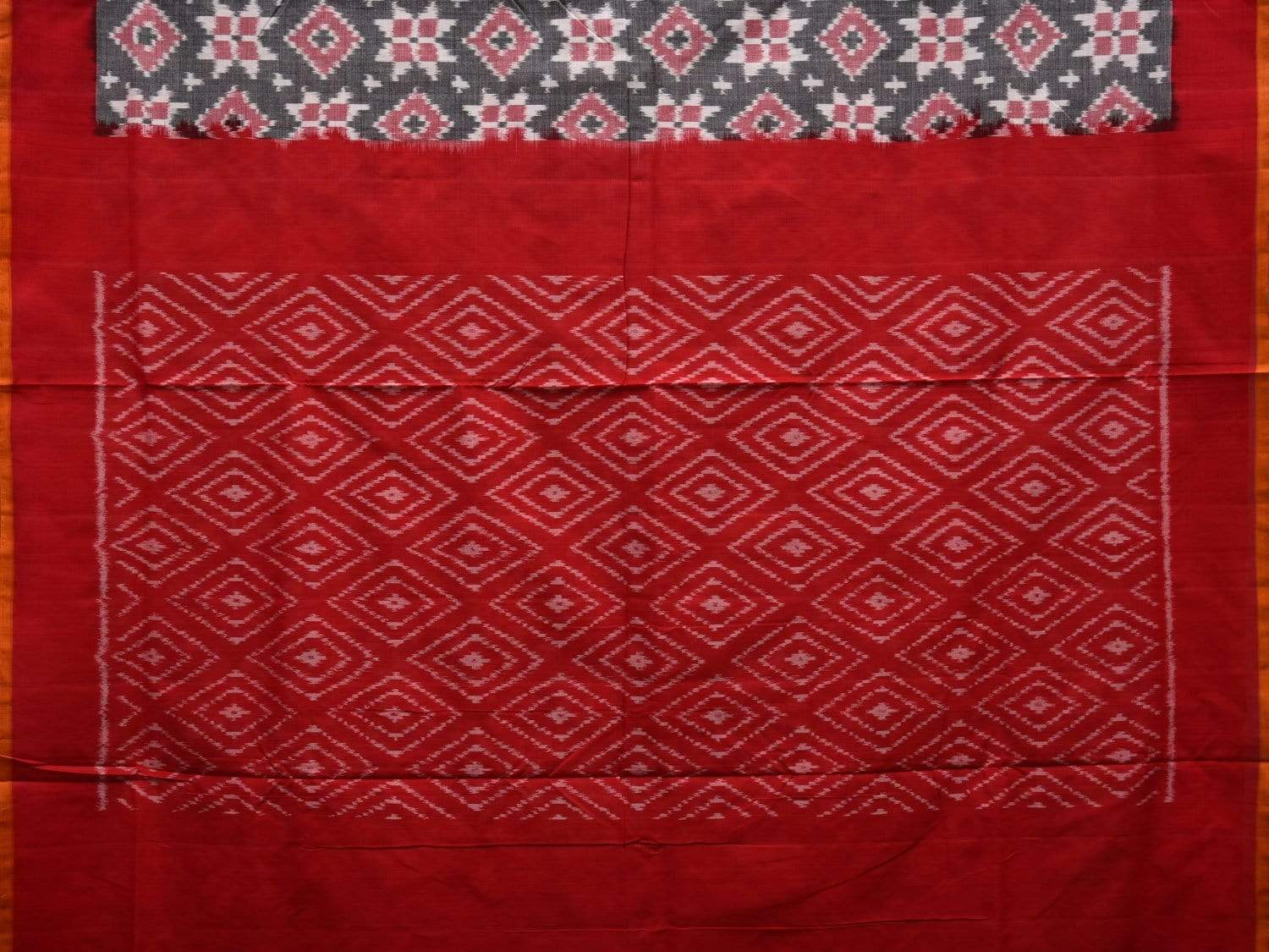 Grey and Red Pochampally Ikat Cotton Handloom Saree with Telia Design i0607