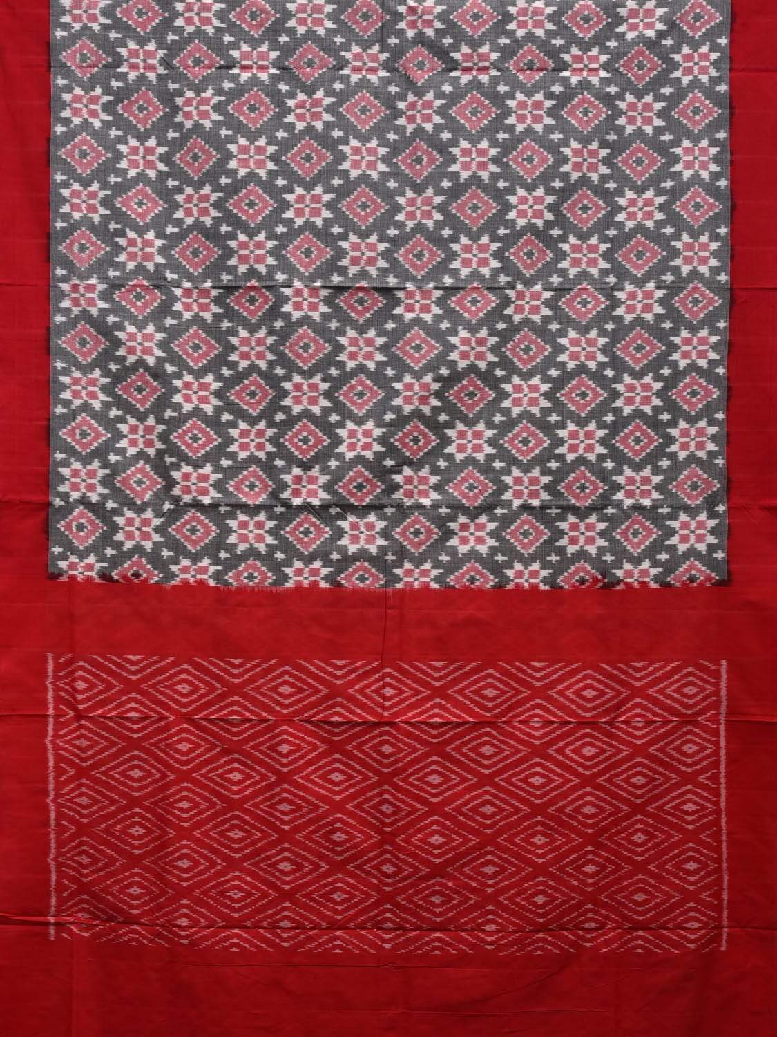 Grey and Red Pochampally Ikat Cotton Handloom Saree with Telia Design i0607