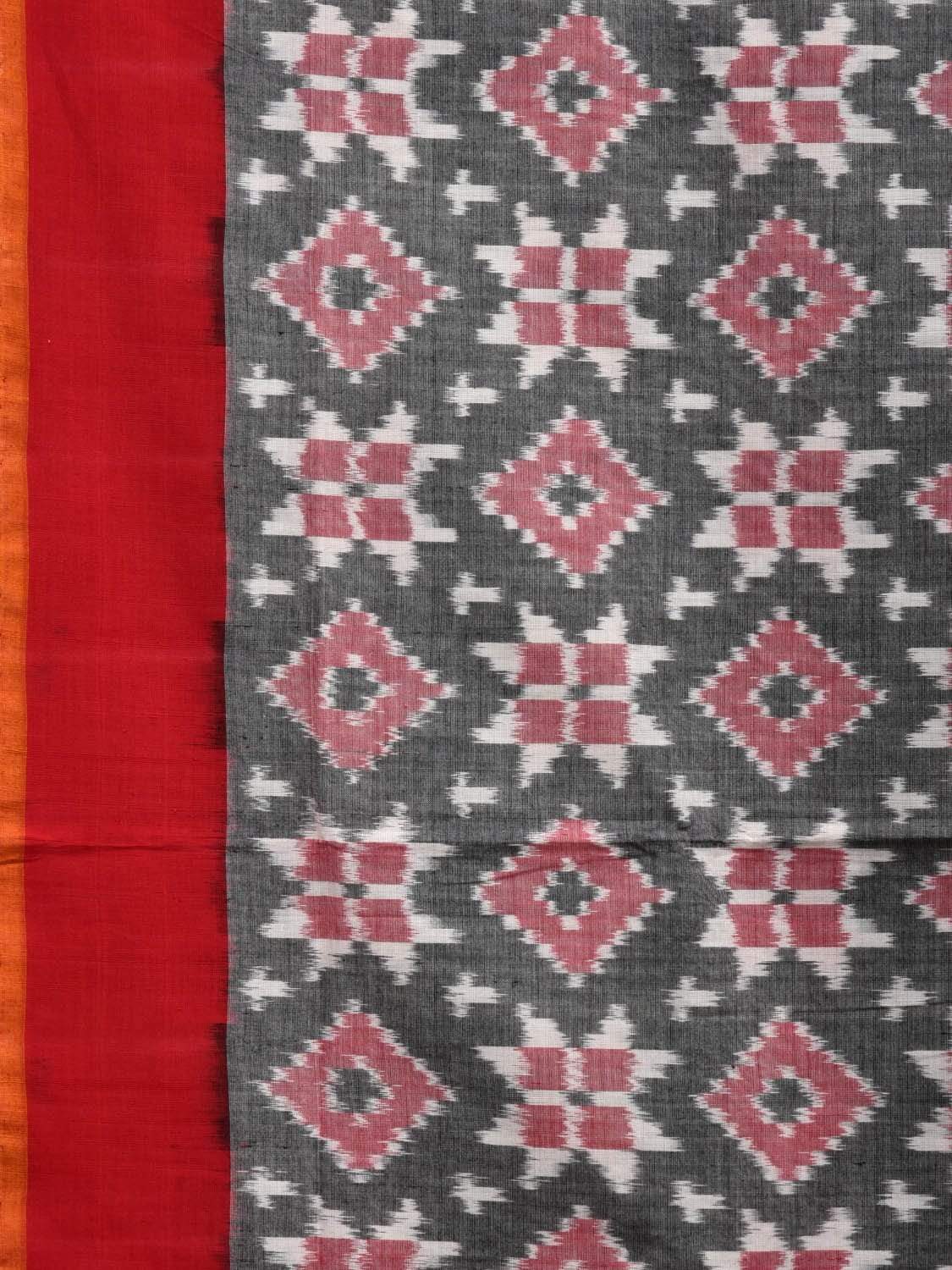 Grey and Red Pochampally Ikat Cotton Handloom Saree with Telia Design i0607