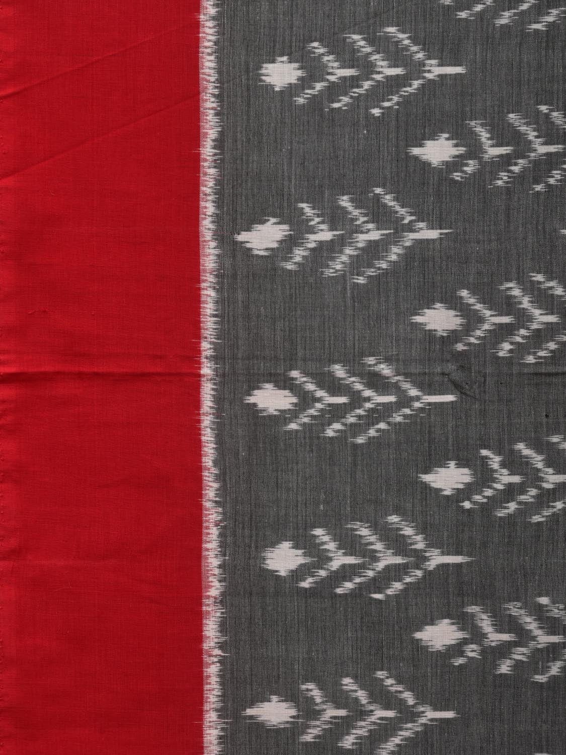 Grey and Red Pochampally Ikat Cotton Handloom Saree with Triple All Over Design i0724