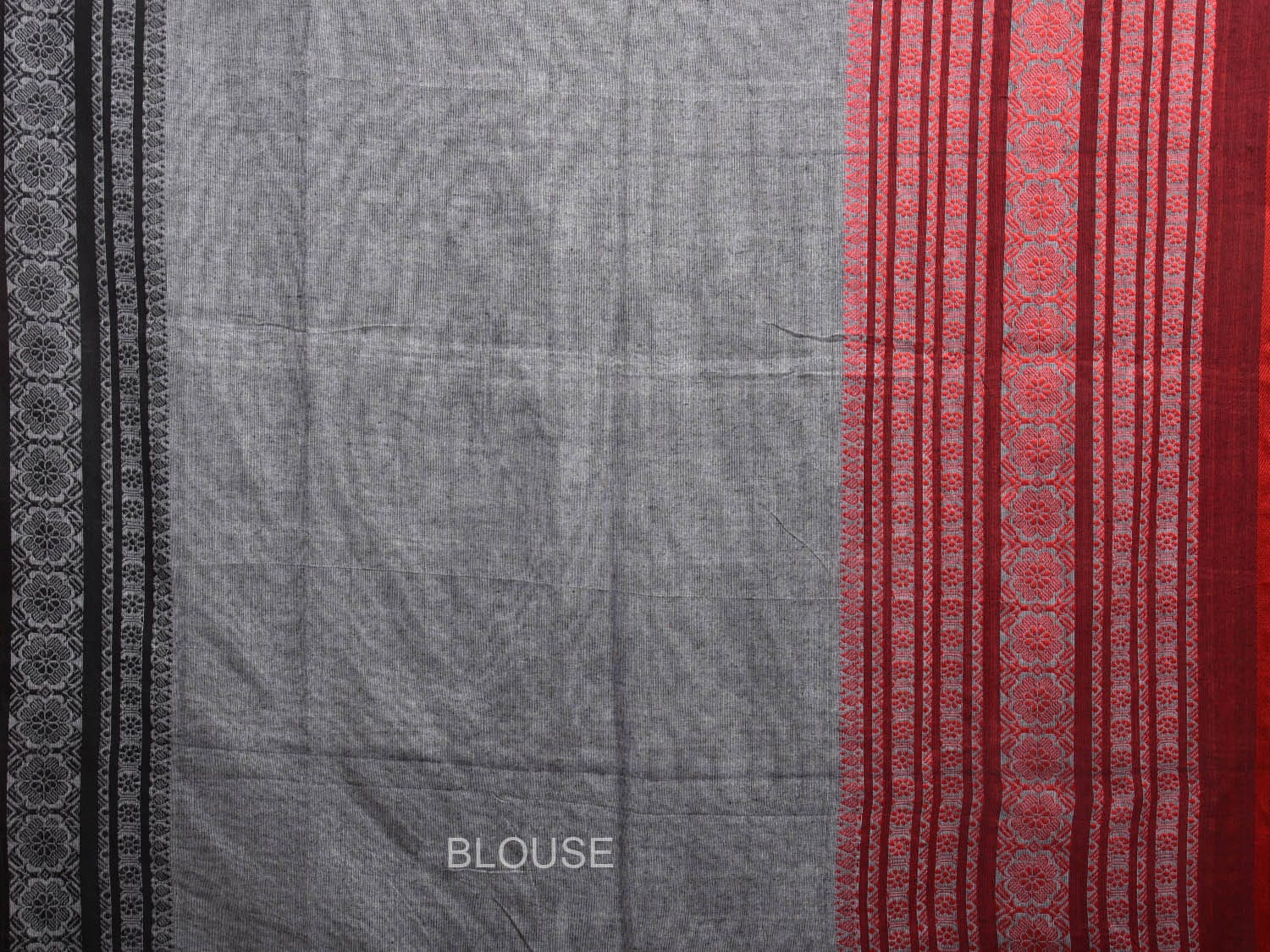 Grey and Red Pure Cotton Jacquard Plain Saree with Big Border Design o0467