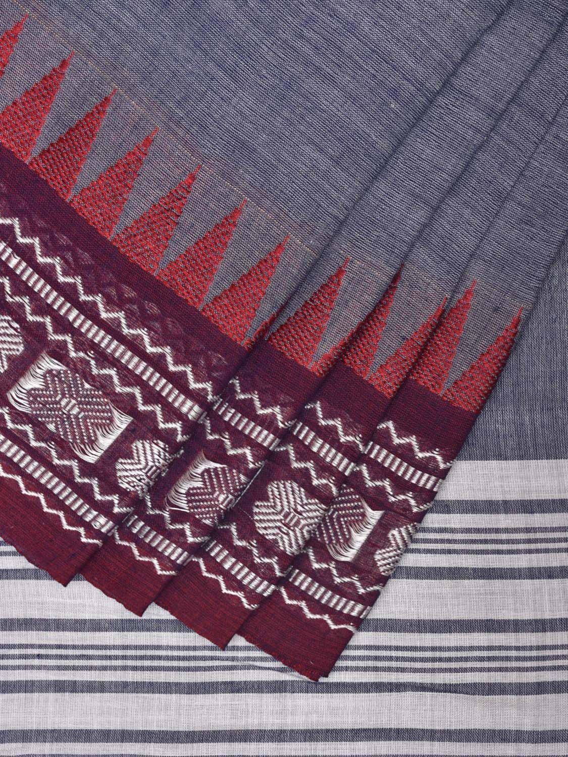 Grey and Red Pure Cotton Jacquard Plain Saree with Border Design o0465