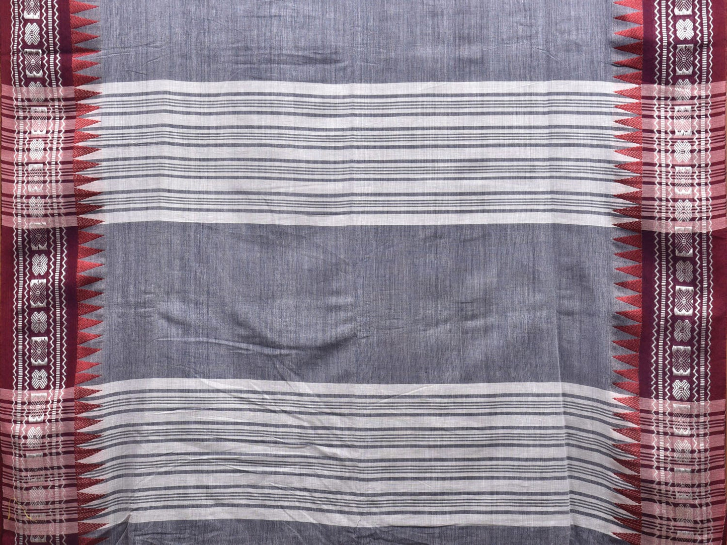 Grey and Red Pure Cotton Jacquard Plain Saree with Border Design o0465